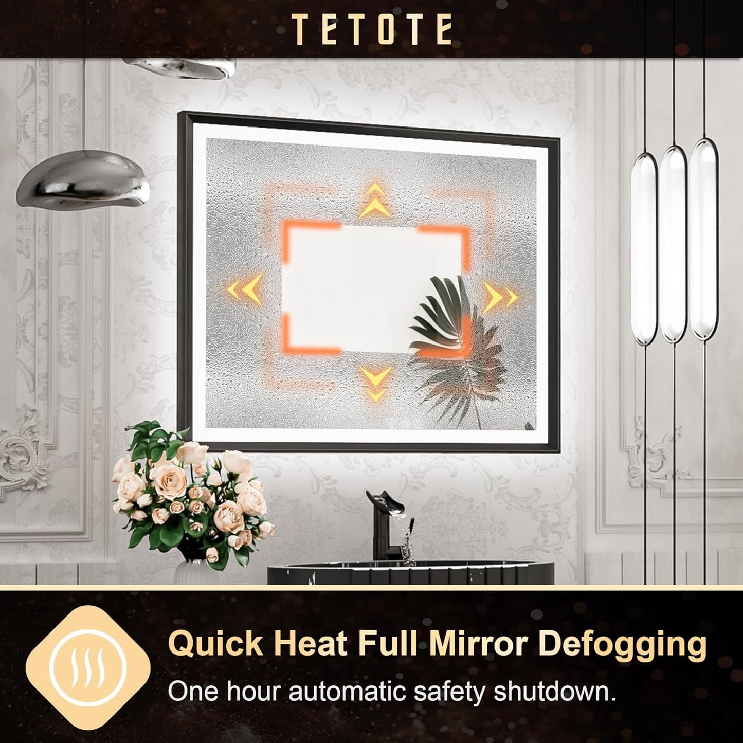 TETOTE 28x36 LED Mirror for Bathroom Black Metal Frame Frontlit & Backlit Lighted Vanity Mirror Baroque Gothic Anti Fog Stepless Dimmable White/Warm/Natural,Wall Mounted(Horizontal/Vertical)