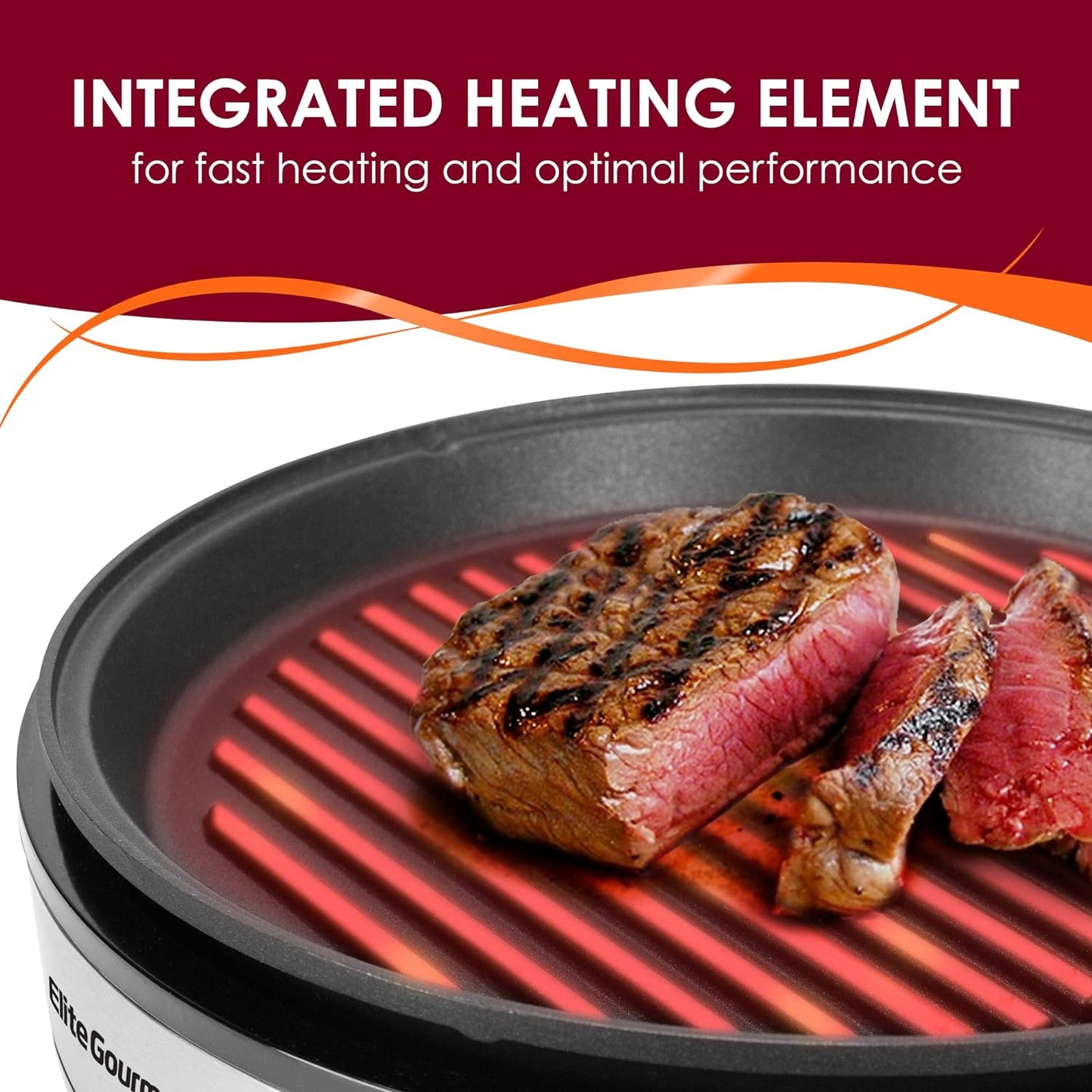 Elite Gourmet EMG6505G Smokeless Indoor Electric BBQ Grill with Glass Lid, Dishwasher Safe, PFOA-Free Nonstick, AdjCatable Temperature, Fast Heat Up, Low-Fat Meals Easy to Clean Design