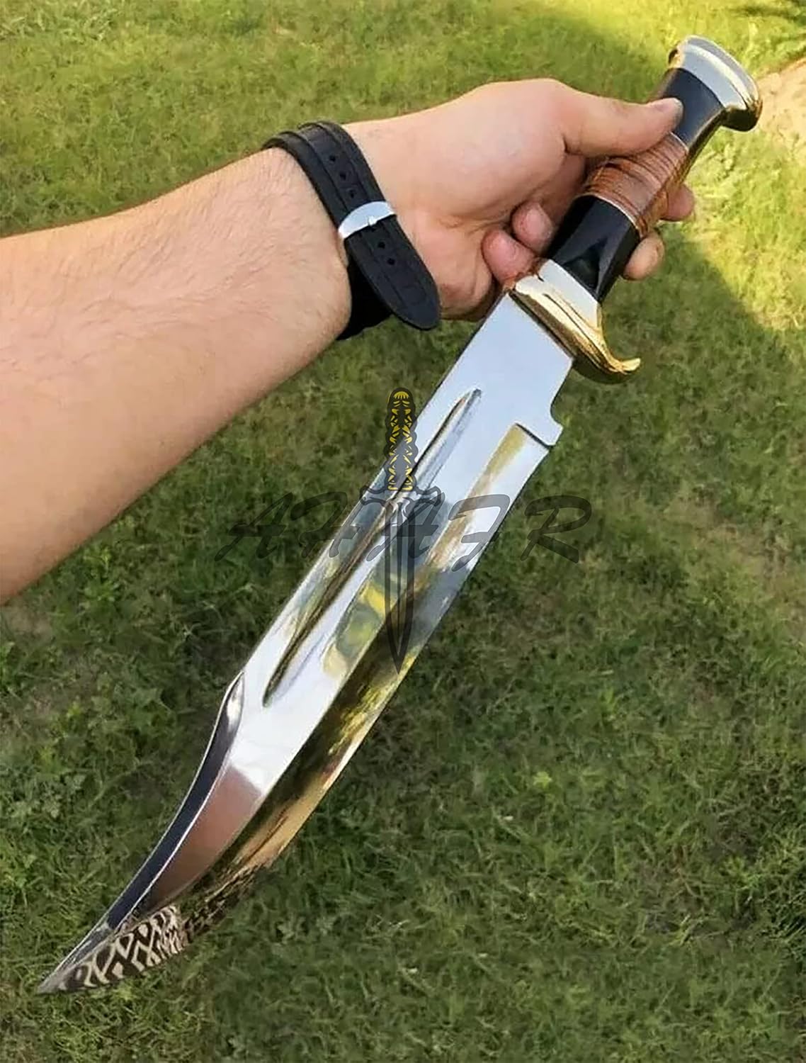 KE-0547-HK D 2 Steel Custom And Handmade 18" Buffalo Horn Handle Large Bowie Knife - Grand Couteau Bowie - Couteaux de Chasse Personnalisés - Couteau de Chasse Fait Main