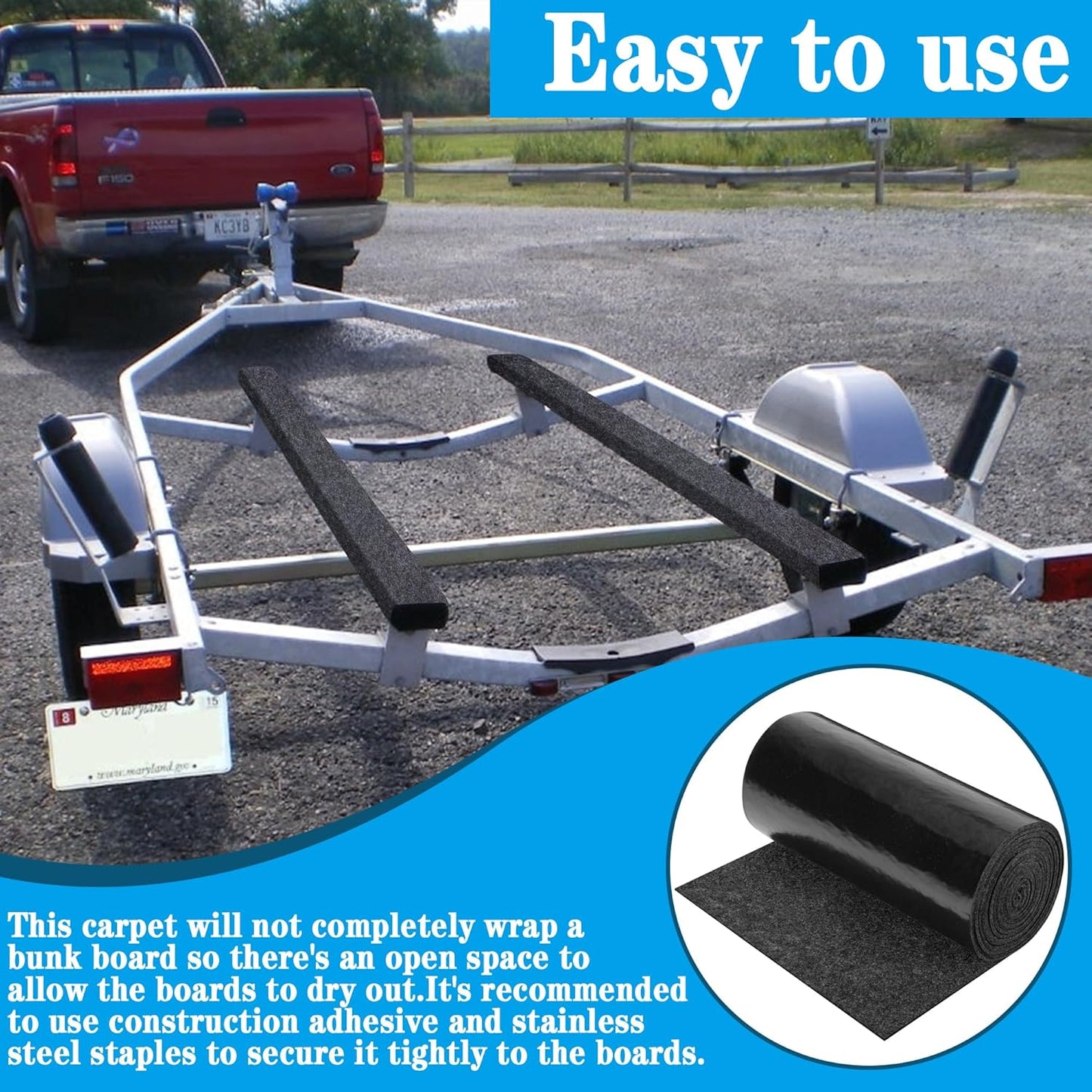 12inch x 20ft Boat Trailer Bunk Carpet - Marine Trailer Bunk Carpet - Trailer Boat Bunk Padding for Outdoor Boat Trailer Jet Ski Ramp Garage Dock