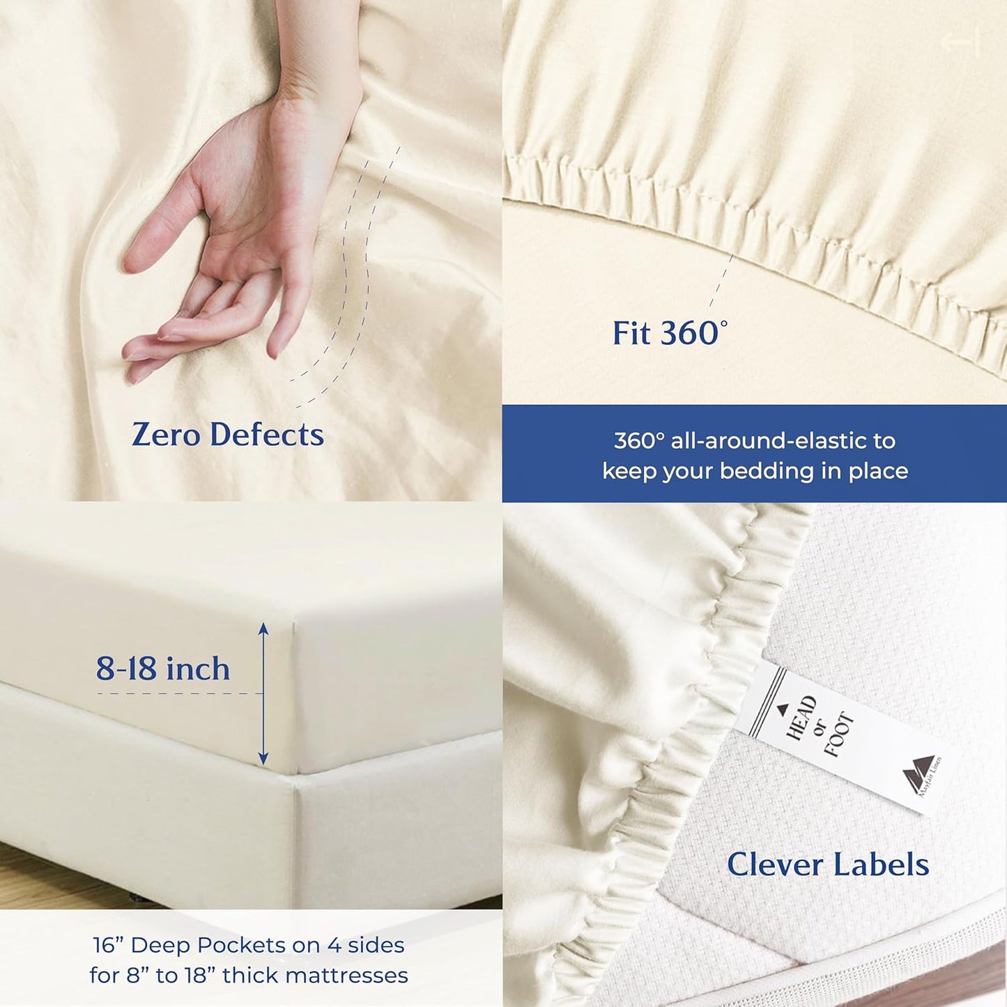 Mayfair Linen 100% Organic Cotton Percale Sheets Full Size - White Cotton Percale Sheets Full, 4 Piece Full Percale Sheet Sets, Soft & Crisp, Cooling Sheets, 16" Deep Pocket Hotel Sheets Full Size