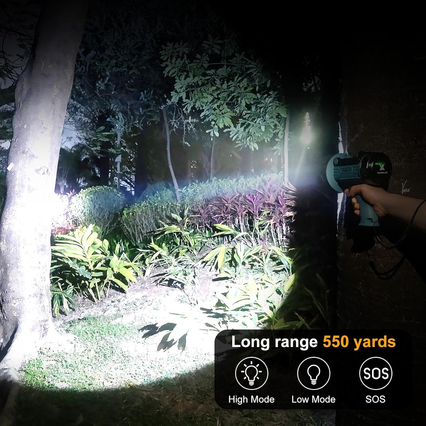 YIERBLUE Rechargeable Spotlight Flashlight with Super High Lumen LED, IP67 Waterproof Long Running Spot Light searchlight, Impact Resistant Handheld Spotlight with Foldable Stand Red Lens