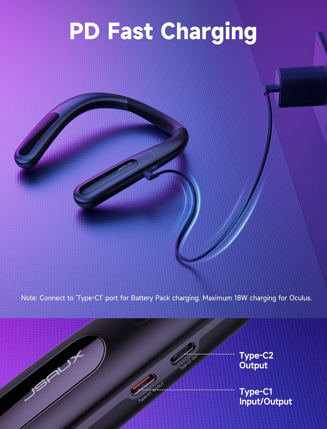 JSAUX Battery Pack for Meta Quest 3S/3/2, 10000mAh PD Fast Charger Battery Pack (Extra 4-6 H Playtime), VR Extend Power Accessories, Compatible with Oculus Quest 3/2/3S/Pro