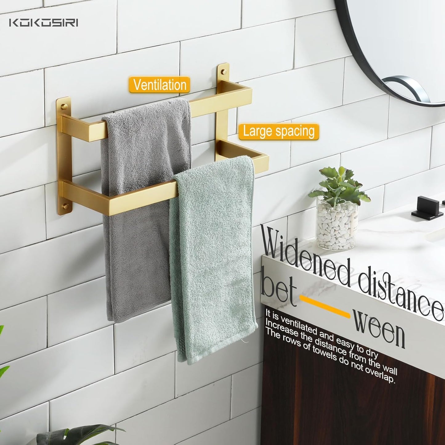 KOKOSIRI Towel Bars Black Bath Towel Holders 20 Inches Bathroom 2-Tiers Ladder Towel Rails Wall Mounted Towels Shelves Rack Stainless Steel, B5008BK-L20