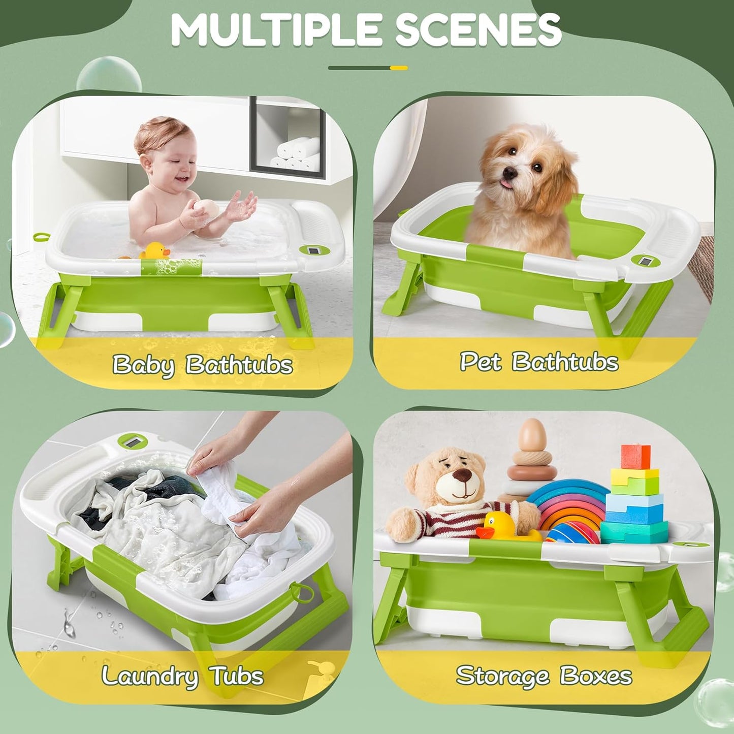 Collapsible Baby Bathtub,Baby Bath Tub with Thermometer & Soft Cushion,Baby Bathtub for Newborn to Toddler 0-36 Months,Portable Travel Baby Tub with No-Slip Feet,Baby Shower Gifts,Lavender