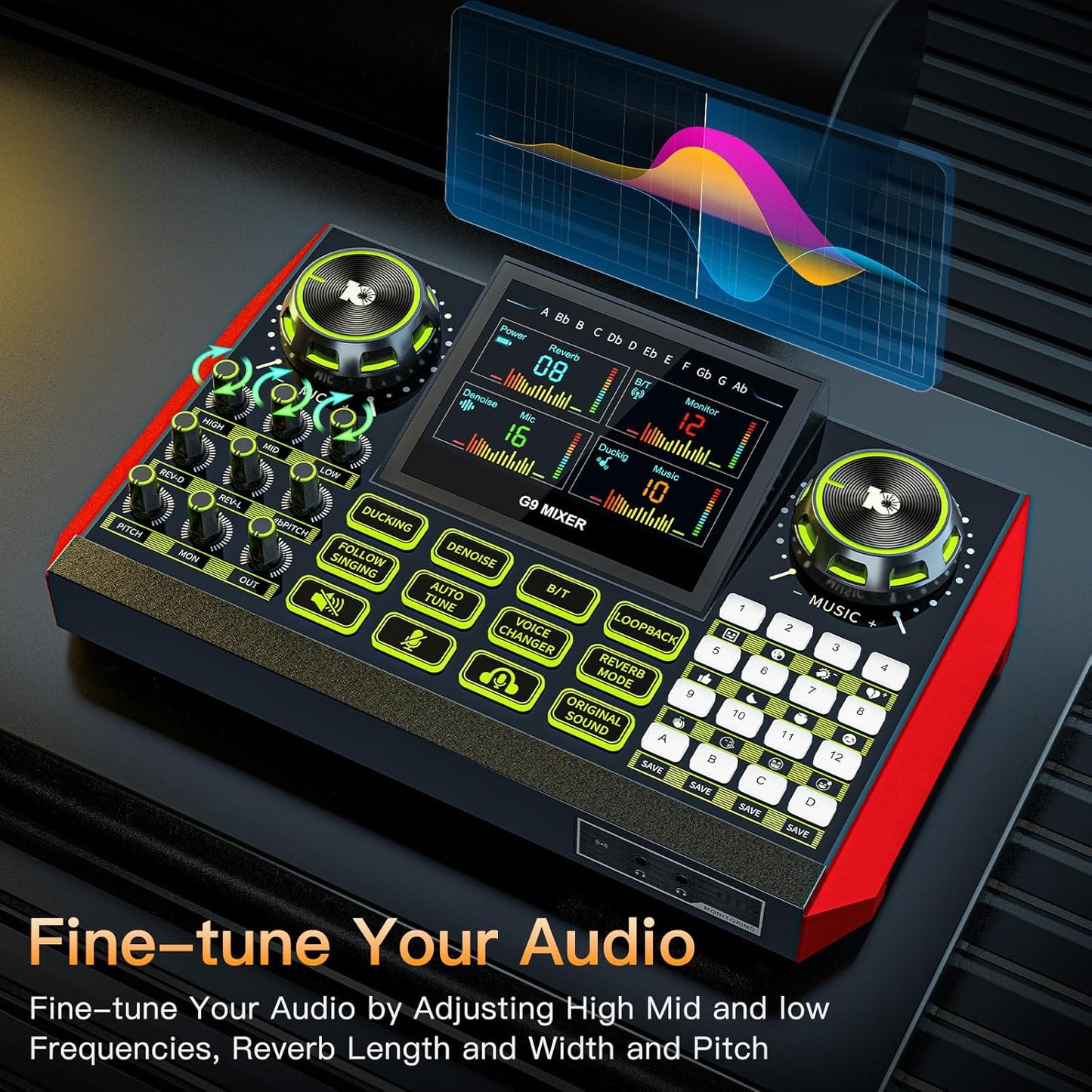 Tenlamp G9 Podcast Audio Mixer, Compatible with 3.5mm Microphones, Live Sound Card for PC/Phone Streaming Content Creators, with Noise Reduction and One-Touch Mute