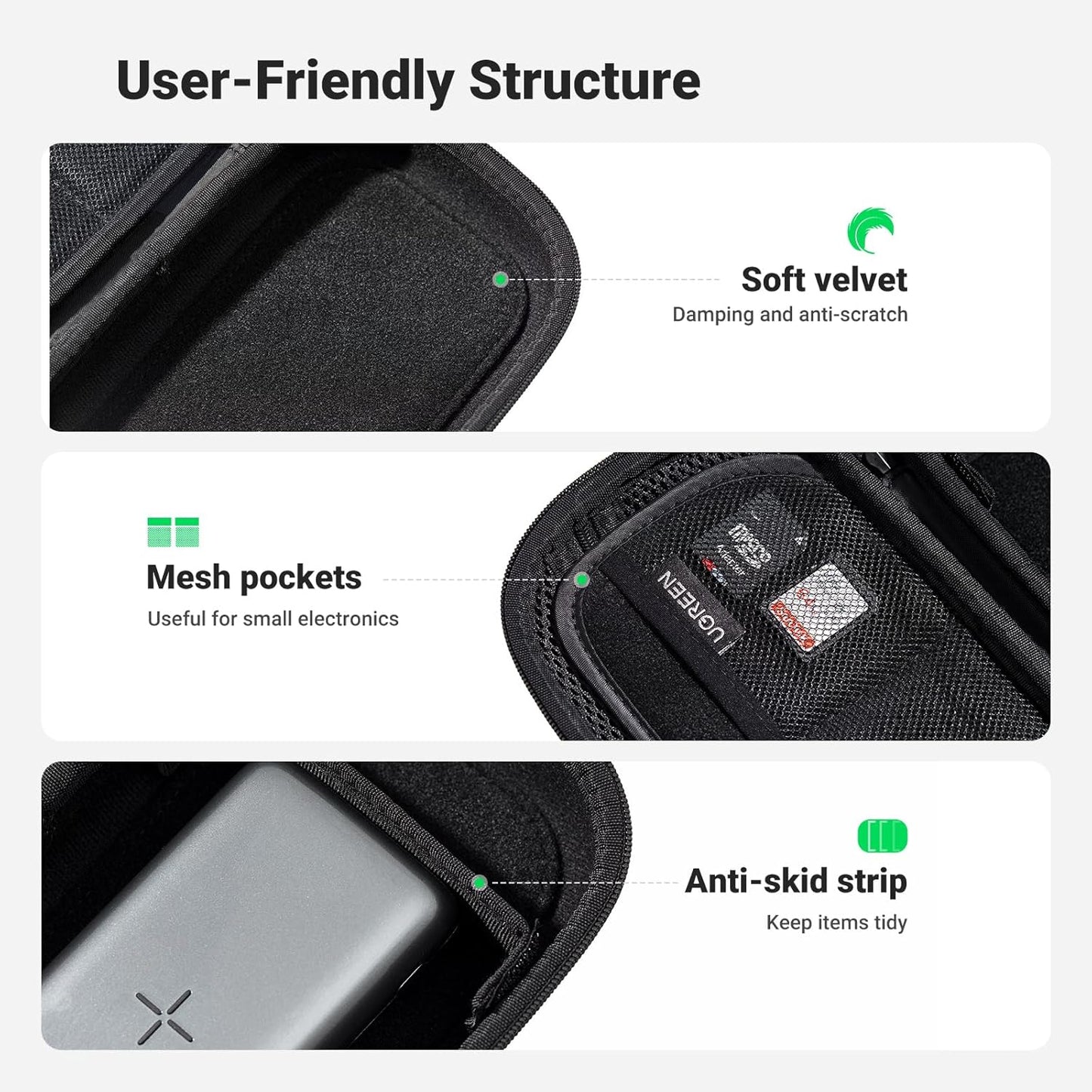 UGREEN Travel Case Universal Electronic Accessories Bag Cable Organizer Portable Carrying Pouch for Mini Speaker, USB Cable, Memory Cards, Power Bank, Hard Drive, Charger, Cosmetics, and More