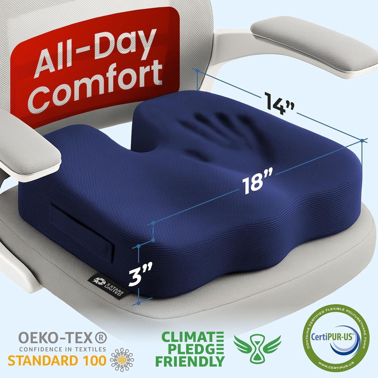 5 STARS UNITED Seat Cushion for Desk Chair - Tailbone, Coccyx Sciatica Pain Relief - Wheelchair Cushions, Black Mesh