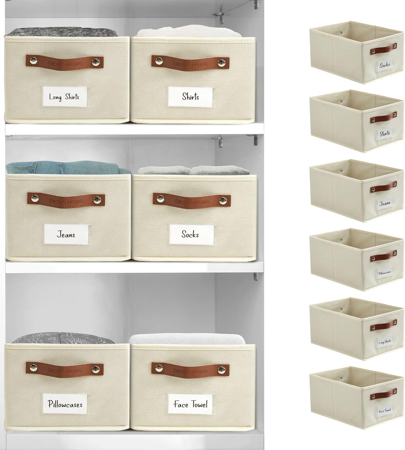 DECOMOMO Cube Storage Bin, Storage Cubes with Labels, Baskets for Shelves Kallax Linen Closet Organizers (Cube 10.5x11"/ 6pcs, Black)