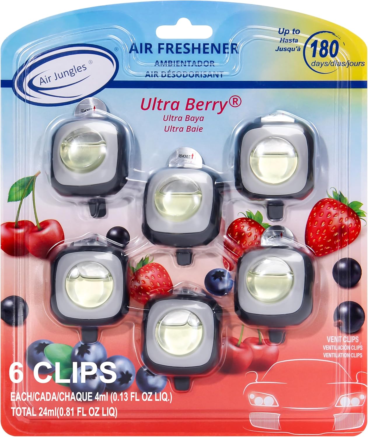 Air Jungles New Car Scent Car Air Freshener Clip, 6 Car Freshener Vent Clips, 4ml Each, Long Lasting Air Freshener for Car, Up to 180 Days Car Refresher Odor Eliminator