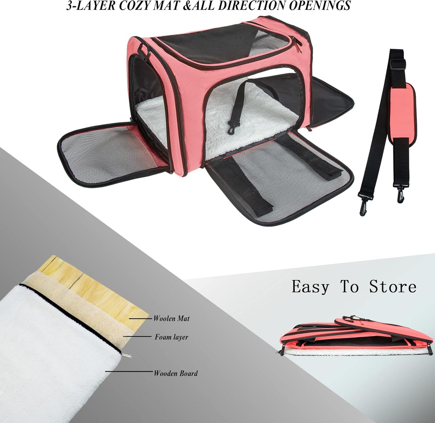 NextFri Soft Sided Carrier for Cats Dogs,TSA Airline Approved Collapsible Travel Pet Carrier (Magenta, Medium)