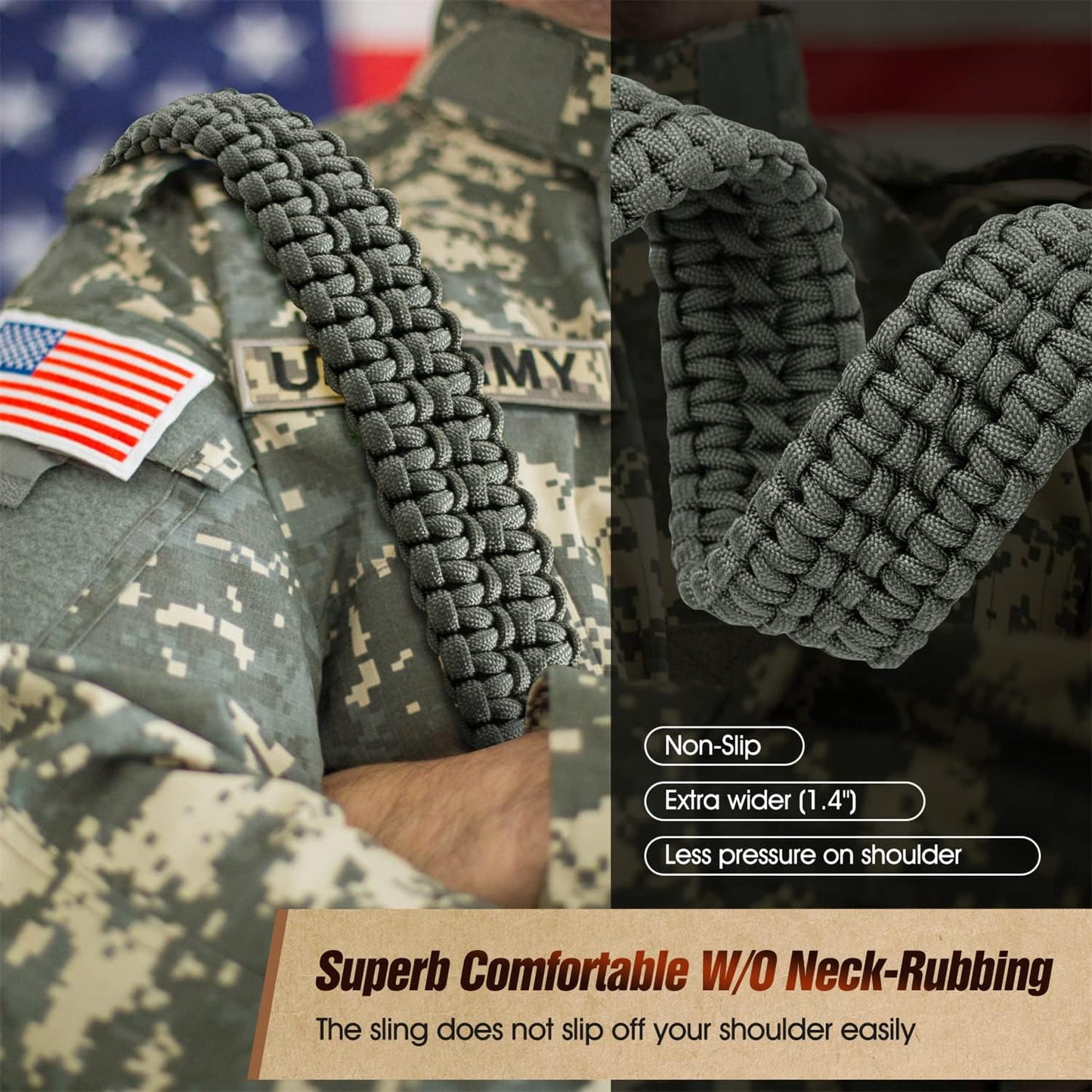 VVAAGG Two-Point Sling with Swivel, Non-Slip Paracord Sling with Adjustable Length Strap
