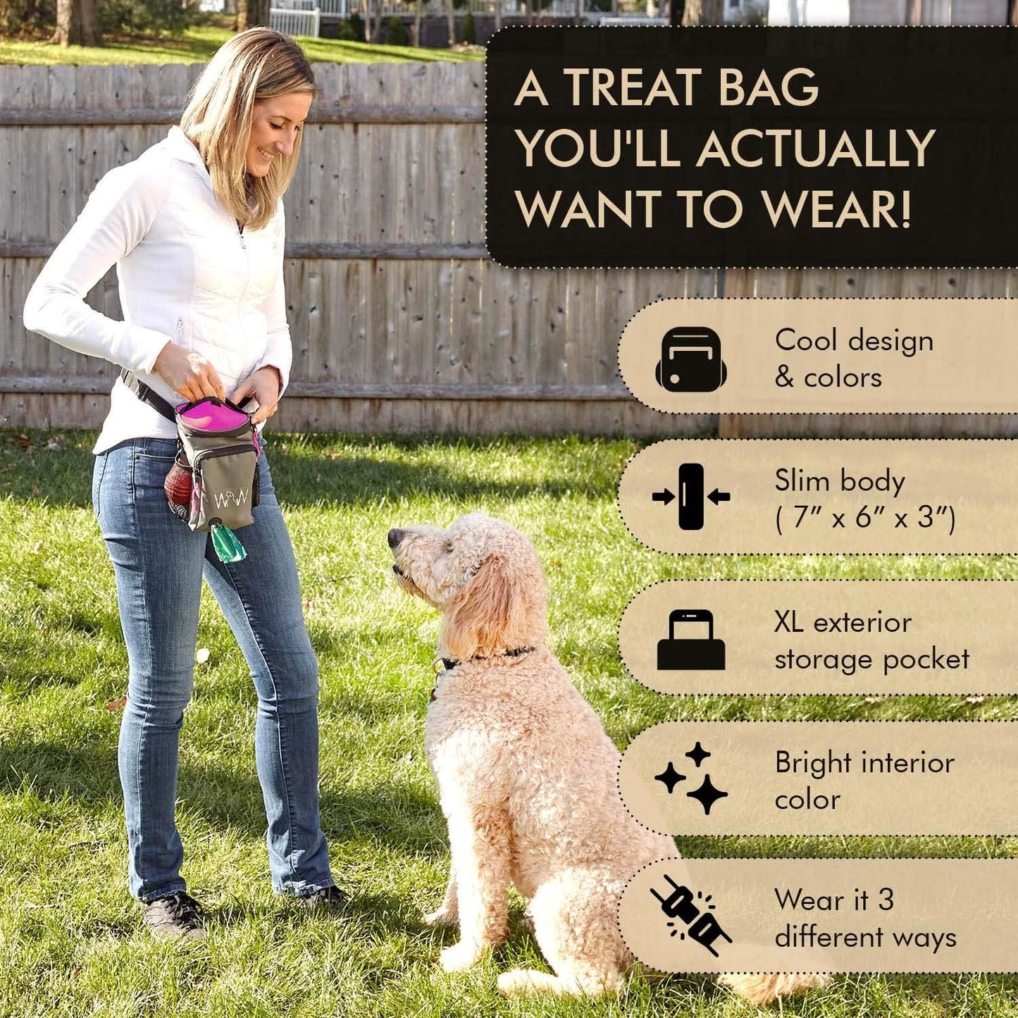 Wolf in Winter Quickdraw XL Dog Treat Pouch Bag for Training with Waste Bag Holder Phone Pocket and Belt Clip – Dog Accessories for Walking Hiking and Puppy Essentials – (Raspberry)