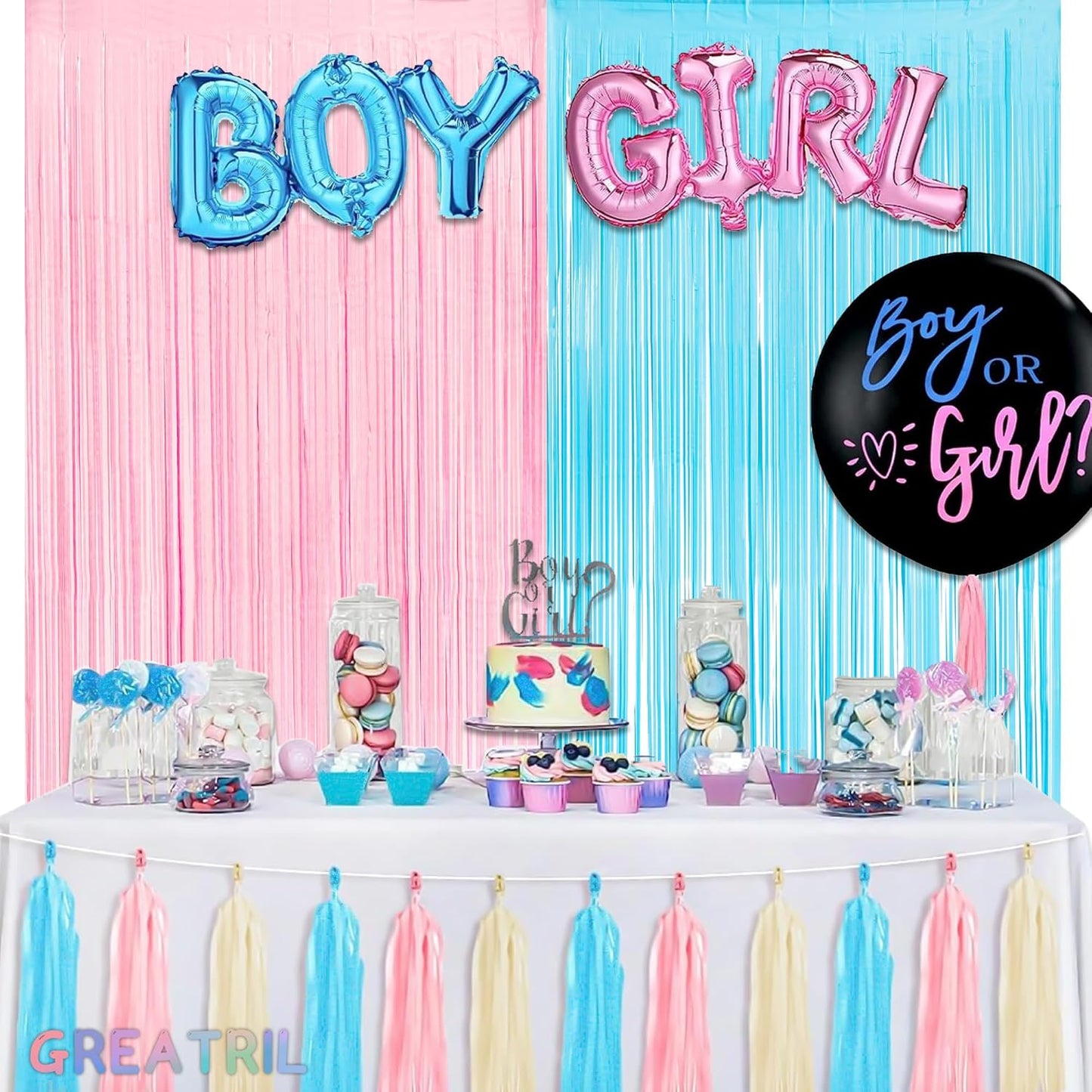 GREATRIL Iridescent Party Tinsel Fringe Backdrop Decorations - Holographic Foil Streamers Curtain for Mermaid/Under The Sea/Frozen/Ocean/Disco/Birthday Themed 3.2ft x 6.5ft - 2 PCS