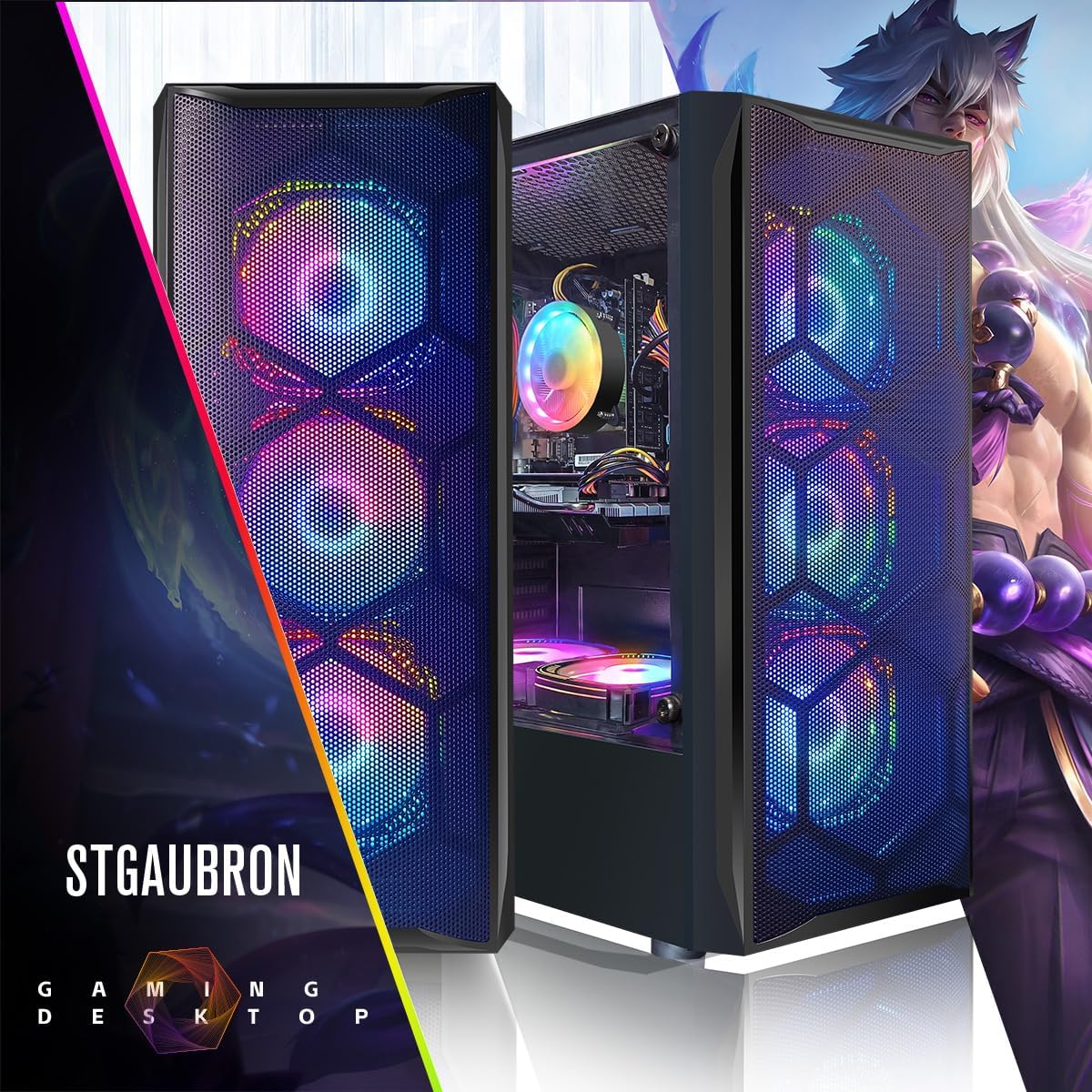 STGAubron Gaming PC Computer Desktop, GeForce RTX 2060 Super, Intel Core i7 8th up to 4.1GHz, 16G DDR4, 1T SSD, 600M WiFi, BT 5.0, RGB Fan x6, Windows 11 Home