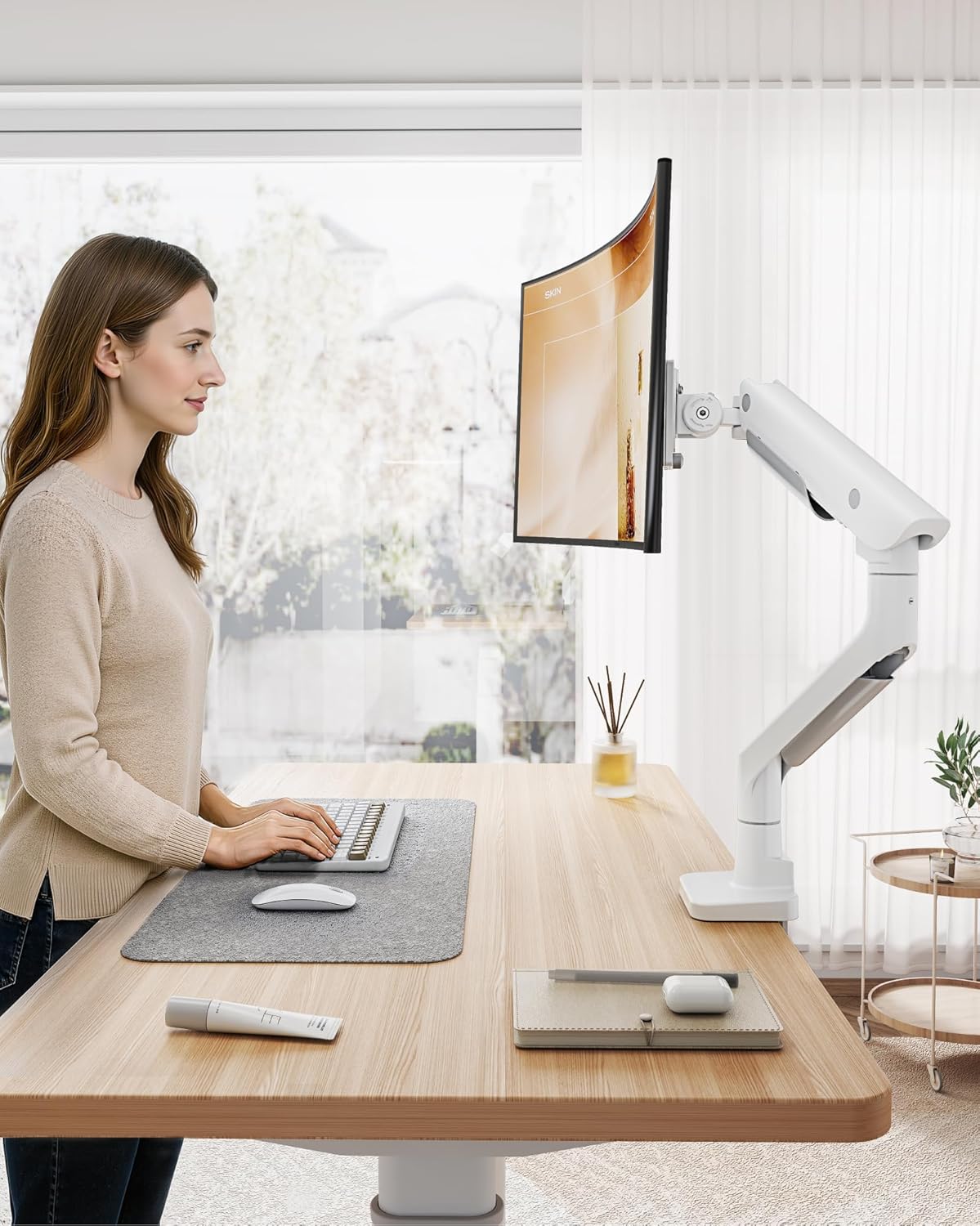 monTEK Premium Aluminum Monitor Arm for 17–57” Ultrawide Screens up to 59 lbs, USB 3.0 Single Desk Mount with Adjustable Gas Spring, Quick-Release Plate, 10-Min Assembly, Clamp/Grommet, VESA 100x100