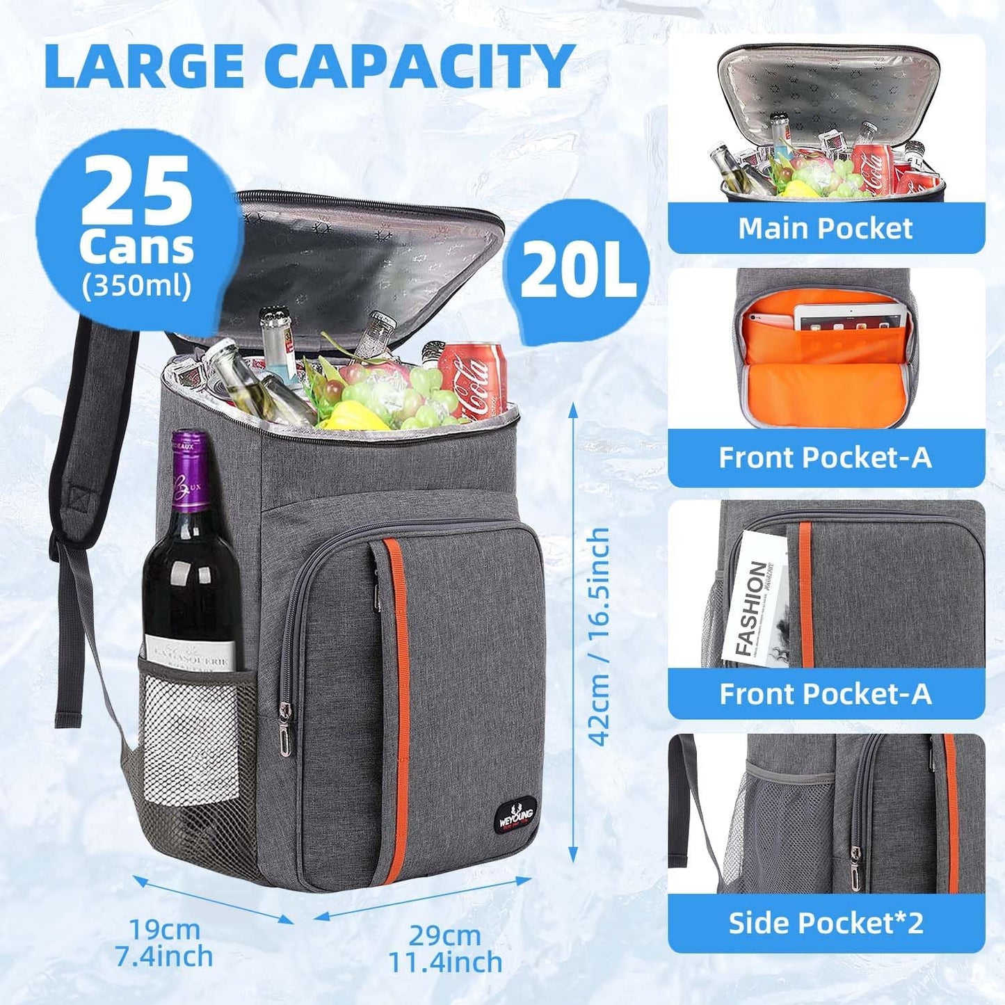 Bagtopia Camping Cooler Backpack 25 Cans, Leak Proof Insulated Thermal Bag, Beach Travel Picnic Lunch Backpack for Men Women