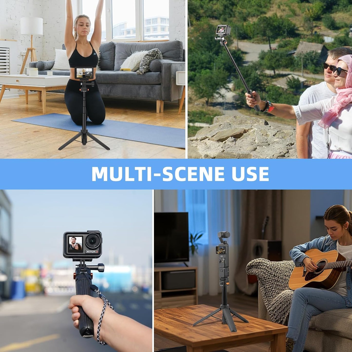 20" Osmo Pocket 3 Tripod for Action Camera, Mini Table Desk Extendable Stand Small Handheld Selfie Stick with Quick Release 1/4'' Screw Vlog for DJI Action 5 Pro for Insta360 X4 X5 X3 Accessories