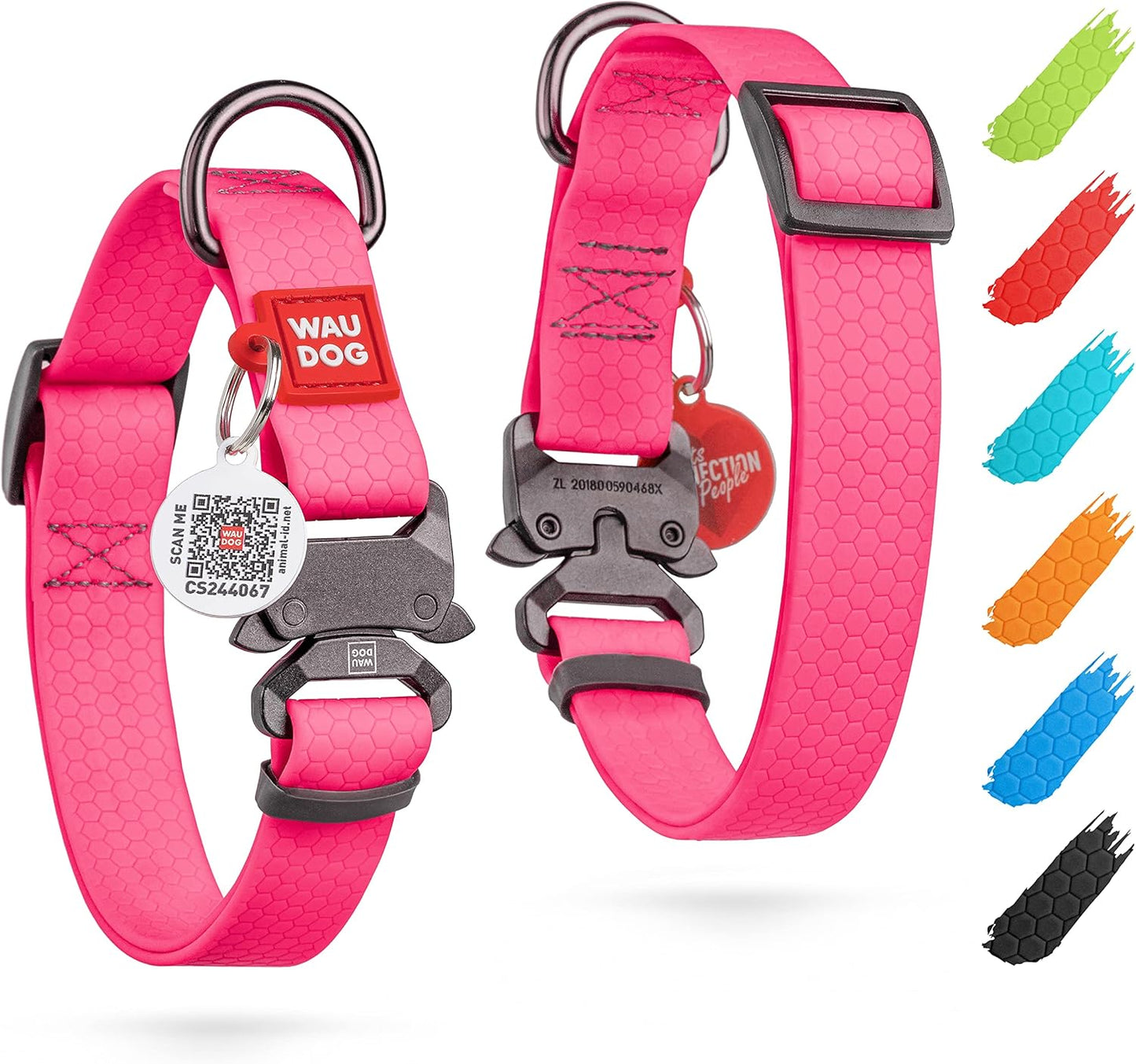 Waterproof Dog Collar - Adjustable Glow Dog Collar for Large Dogs, Small and Medium Dogs - Heavy Duty Dog Collars with Durable Metal Clasp and QR Dog Tag - Glow in The Dark Dog Collars