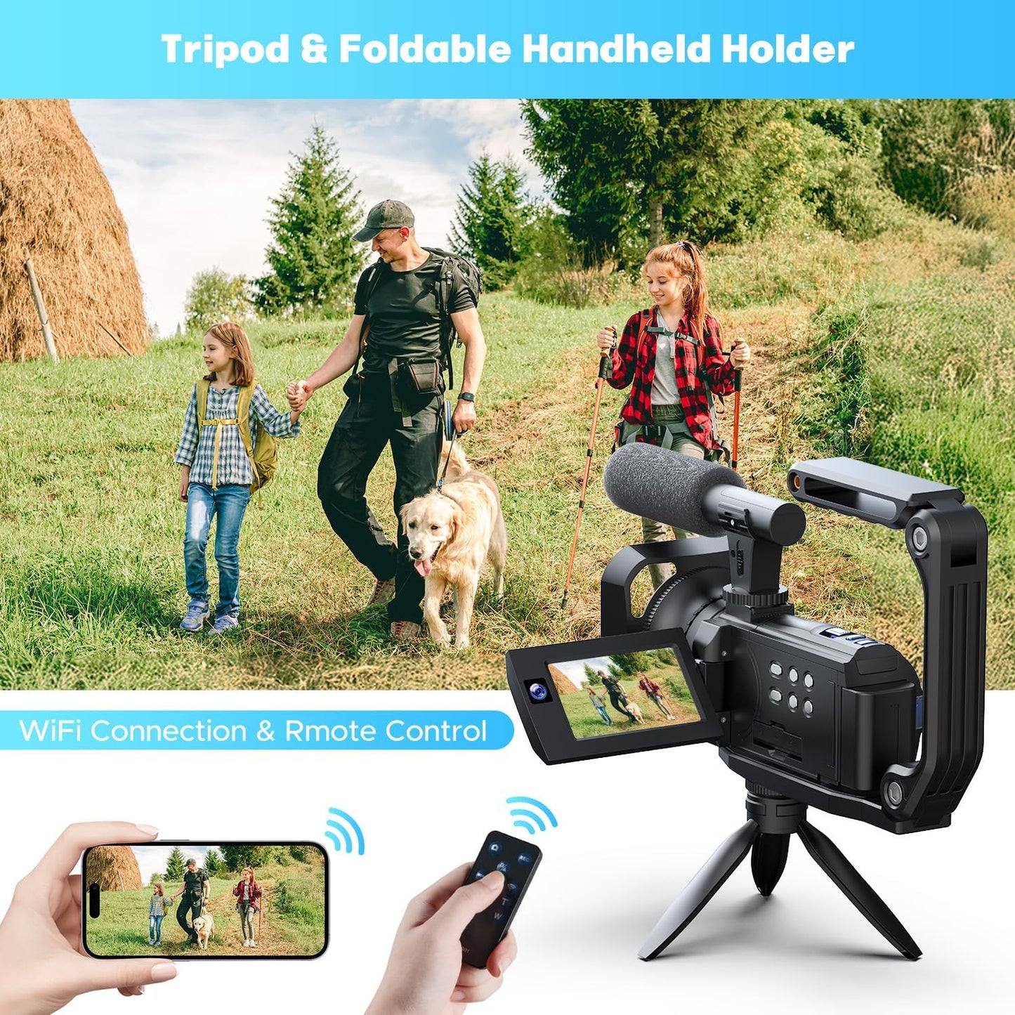 5K Camcorder Video Camera, 56MP Dual Lens WiFi IR Night Vision YouTube Vlogging Camera,16X Digital Zoom Touch Screen Cam Corder, Camcorder 5K with 64GB SD Card, 2 Batteries, Tripod, Remote Control