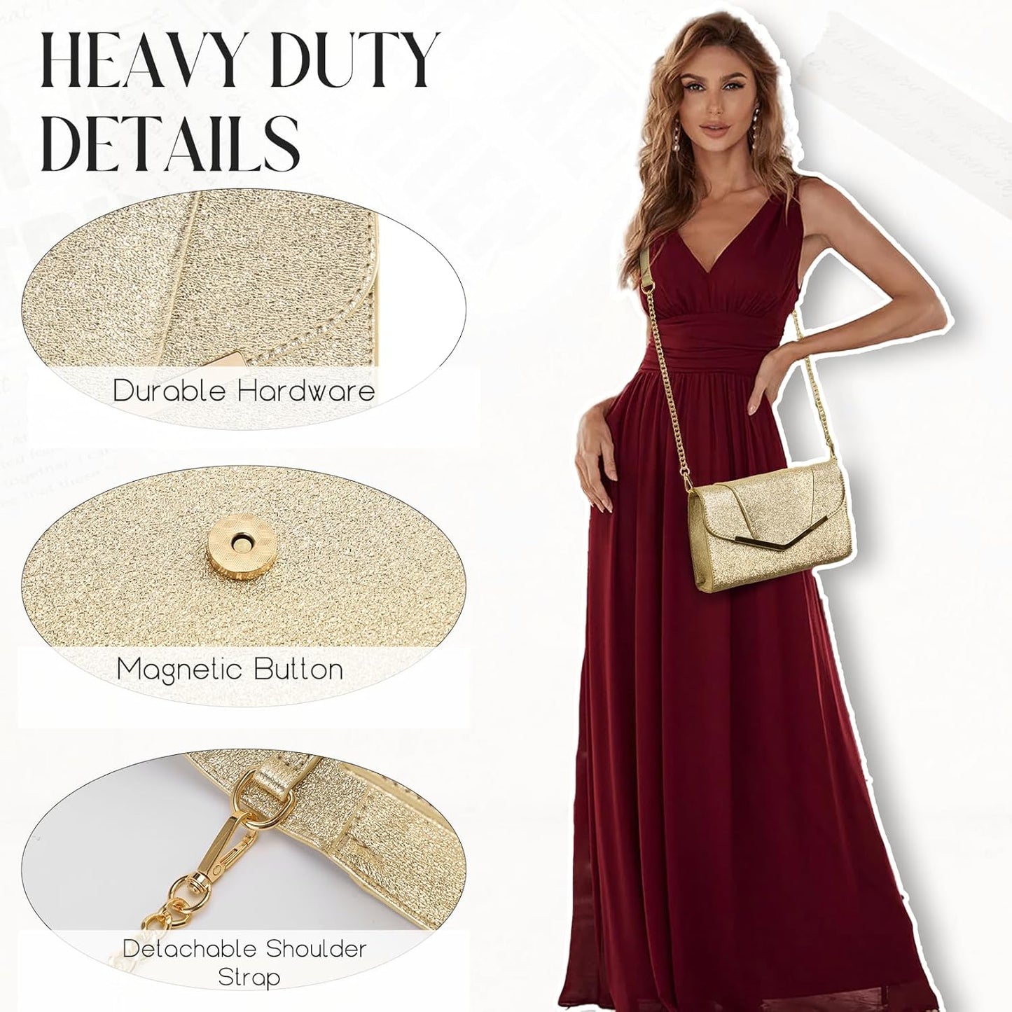 Vaschy Clutch Purse for Women,Fashion Envelope Evening Small Formal Handbag Fold-over Crossbody Shoulder Bag Wedding,Party