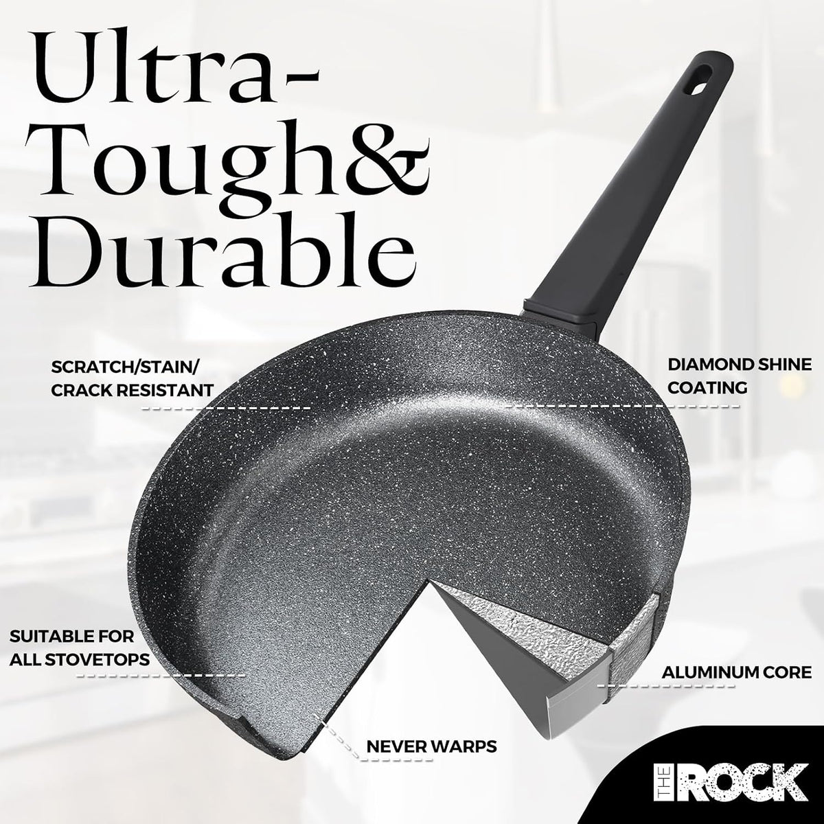 THE Rock SOHO 15Pcs Cookware Set – Pots and Pans Set Non Stick with Rock.TEC – Compact for Urban Kitchens, Nothing Sticks, Never Warps, Lasts Longer, Induction & Dishwasher Safe, Black