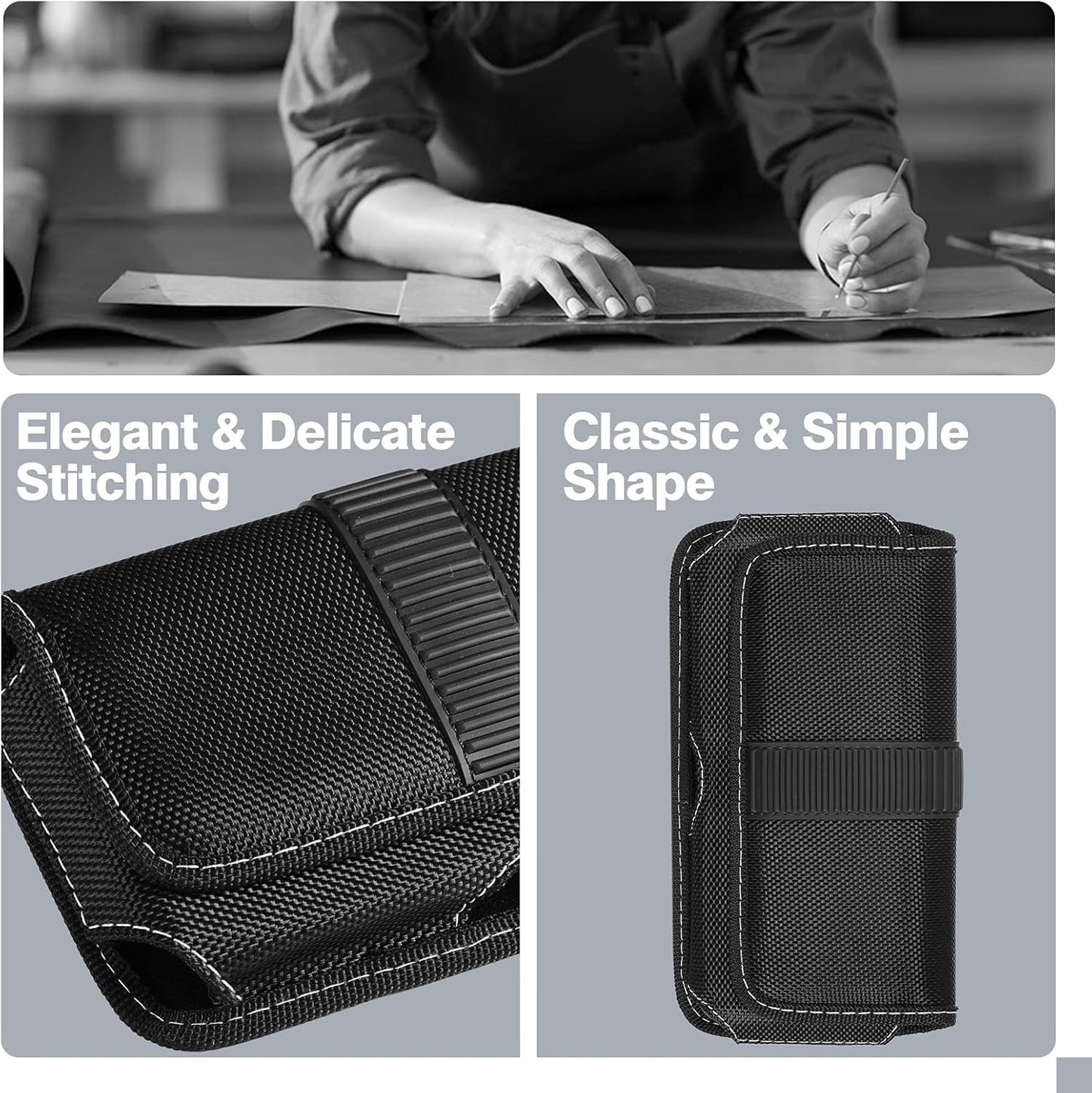 Horizontal Cell Phone Holster, MoKo Nylon Belt Clip Holster丨Newly Updated Stereoscopic Outlook Pouch Fits iPhone 14/14 Plus/pro/pro max/SE 3 2022/iPhone 13-8 Series, Samsung S21/S10/S9/S8, Black
