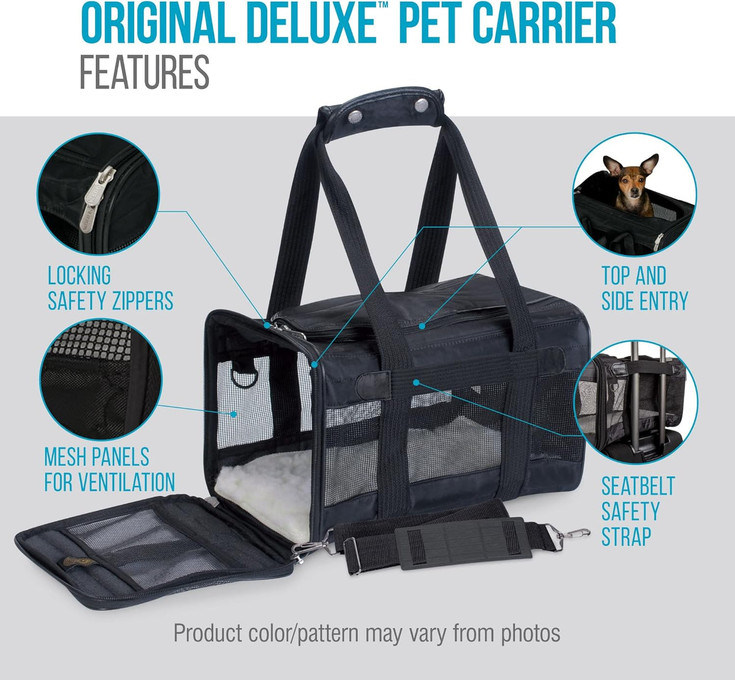 Sherpa Original Deluxe Travel Bag Pet Carrier, Airline Approved & Guaranteed-On-Board - Mesh Panels & Spring Frame, Locking Safety Zippers, Machine Washable Liner - Charcoal Gray, Medium