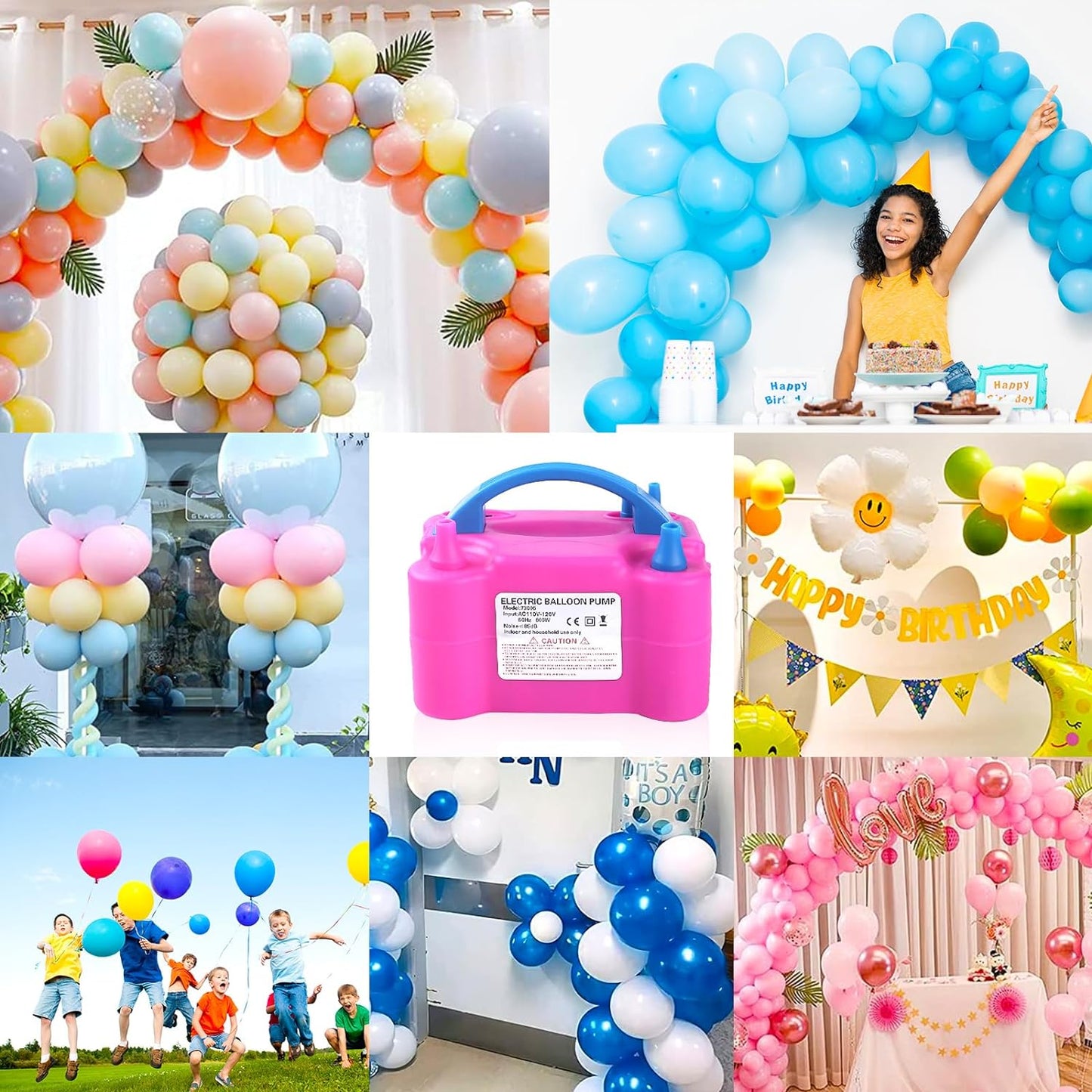 Electric Balloon Pump,Balloon Inflator, Dual Nozzle Electric Air Pump,Balloon Pump Balloons Blower 110V 600W for Party Decoration with Gifts:2 Balloon Tying Tools (Rose red)