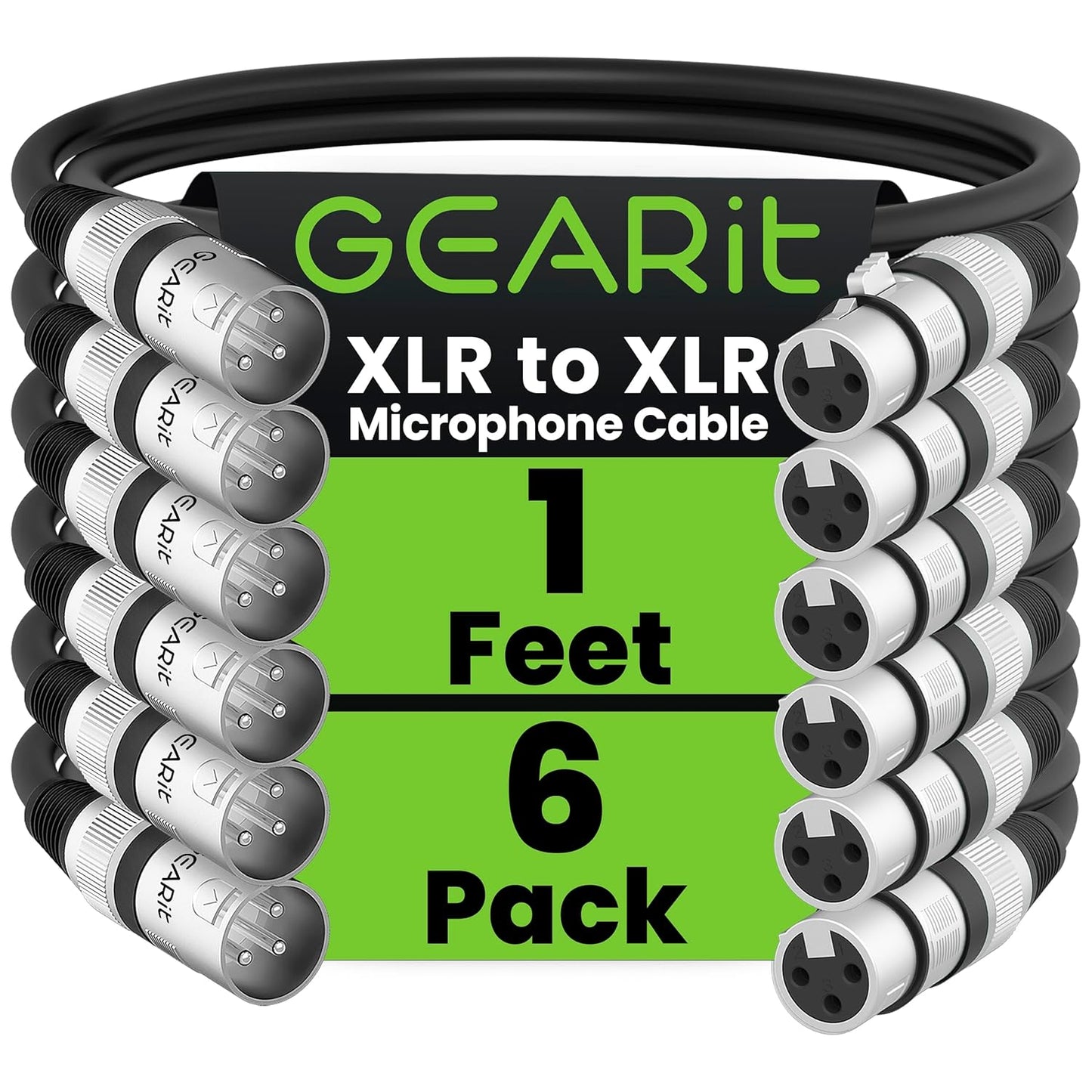 GEARit XLR Male to Female Microphone Cable (10 Feet, 6-Pack) 3-Pin Balanced Shielded Mixer, Recording Studio, Podcast - Black