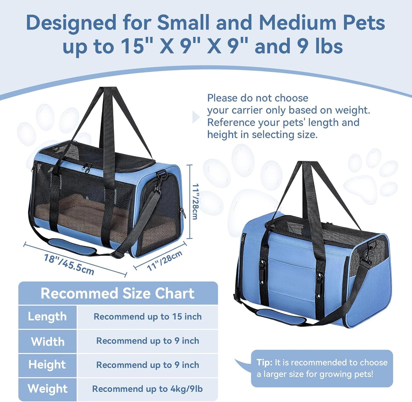 Petsfit Pet Carrier Airline Approved, Soft-Sided Cat Carrier with Patented Car Buckle, Lightweight and Collapsible with Adjustable Shoulder Strap, Soft Cushion,Green