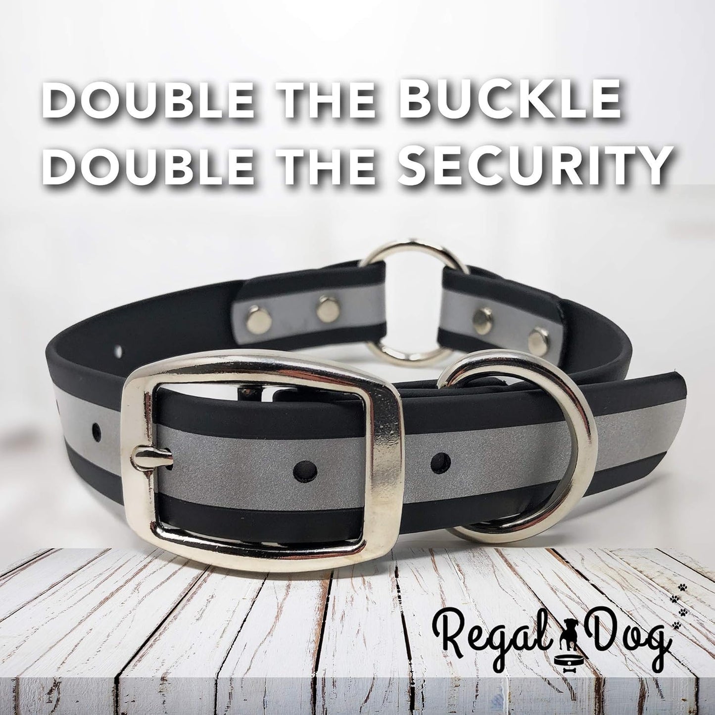 Regal Dog Products Large Pink Heavy Duty Reflective Dog Collar with Center Ring, Metal Buckle and D Ring | Anti-Odor Adjustable Biothane Waterproof Dog Collar | Other Sizes for Small & Medium Dogs