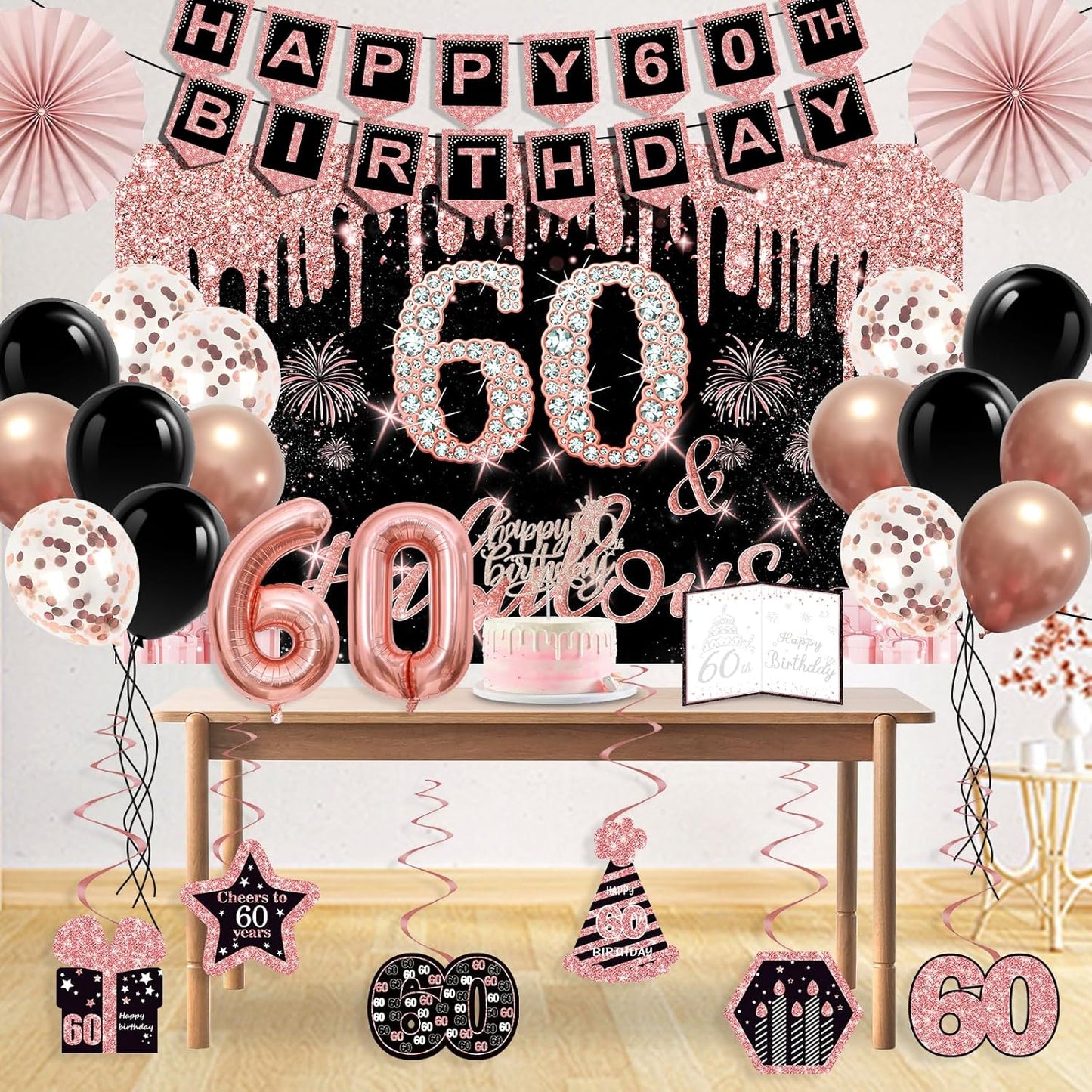 40th Birthday Decorations for Women,32pcs 40th Birthday Party Decorations,Including Backdrop, Crown,Sash,banner, Hanging Swirl,Cake Topper,balloons,Paper Fans,Anniversary Card and paper fans
