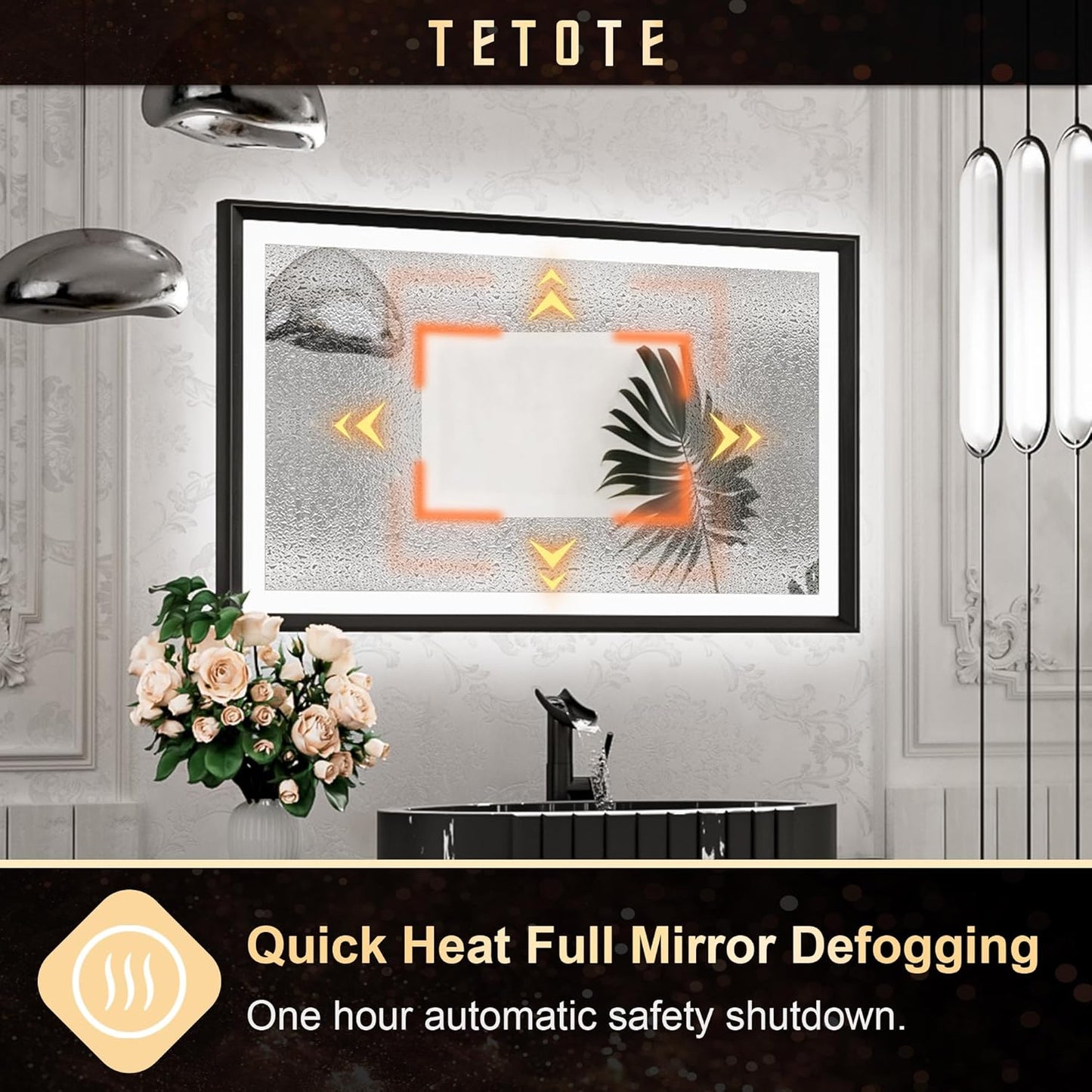 TETOTE 28x36 LED Mirror for Bathroom Black Metal Frame Frontlit & Backlit Lighted Vanity Mirror Baroque Gothic Anti Fog Stepless Dimmable White/Warm/Natural,Wall Mounted(Horizontal/Vertical)