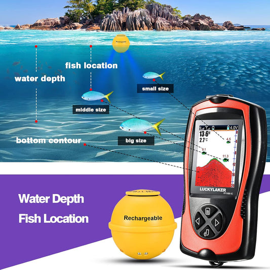 LUCKYLAKER Sonar Kayak Fish Finder Portable Water Handheld Depth Finder Boat Transducer Wireless Fish Finders Sea LCD Screen Fishing - PuriLite
