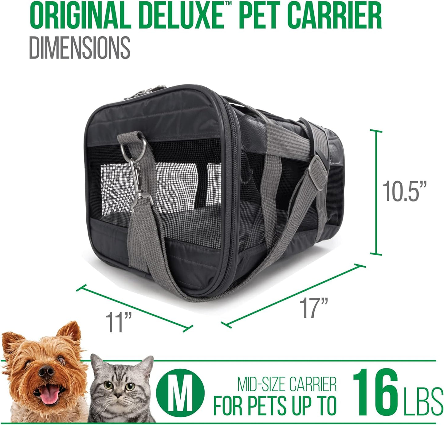 Sherpa Original Deluxe Travel Bag Pet Carrier, Airline Approved & Guaranteed-On-Board - Mesh Panels & Spring Frame, Locking Safety Zippers, Machine Washable Liner - Charcoal Gray, Medium