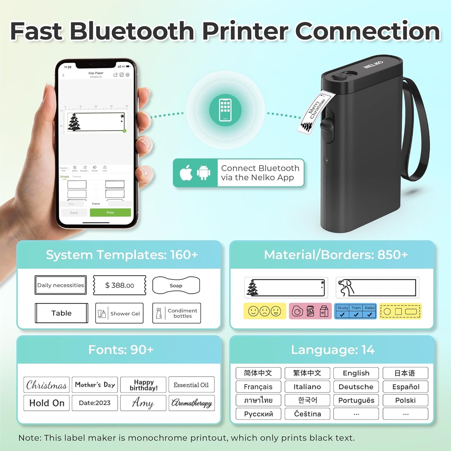 Nelko Label Maker Machine with Tape, P21 Portable Bluetooth Label Printer, Wireless Built-in Cutter Sticker Maker Mini Label Makers with Multiple Templates for School Organizing Office Home, White