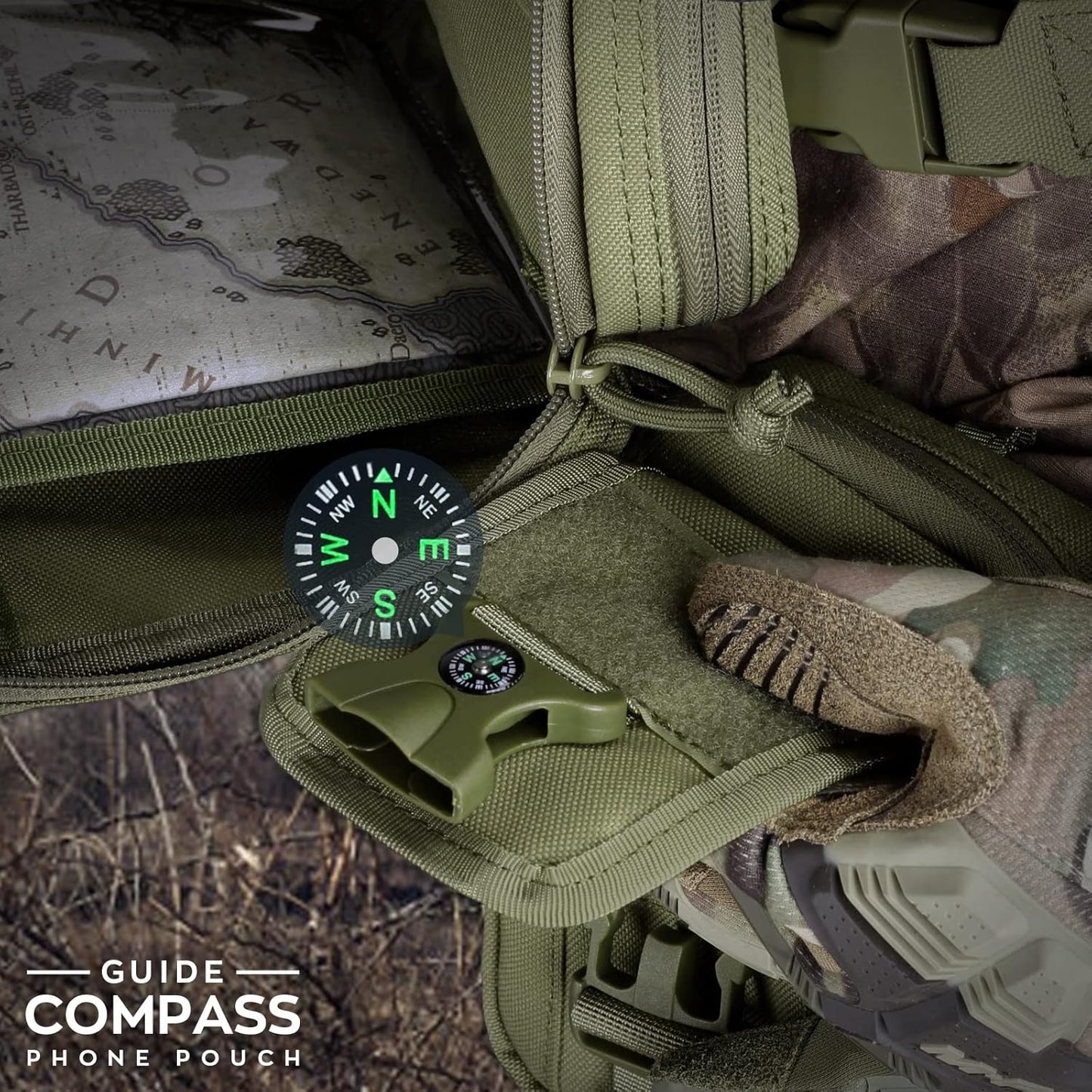 WYNEX Tactical Compass Phone Pouch, Large Molle Smartphone Holster Case Double Capacity Small Utility EDC Pouch with Compass Buckle and Carabiner