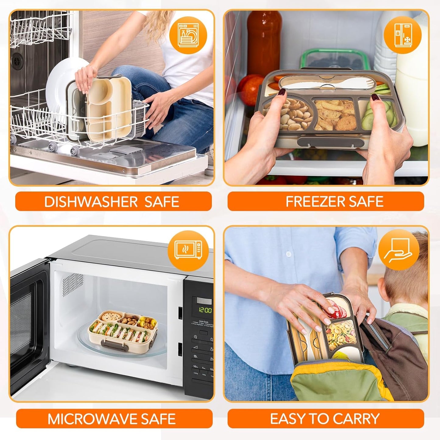 Bento Box Adult Lunch Box with 4-Compartment Leakproof Lunch Containers Microwave and Dishwasher Safe Bento Box with Spoon