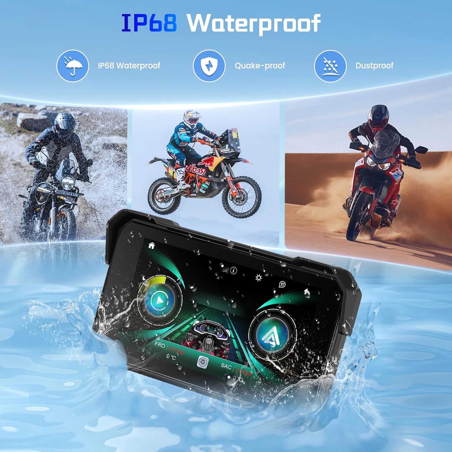 5 Inch Motorcycle CarPlay Screen - Wireless CarPlay/Android Auto/Mirror Link, IP68 Waterproof Touchscreen with Adjustable Mount, Bluetooth, Manual-Dimming HD Display for Motorcycles