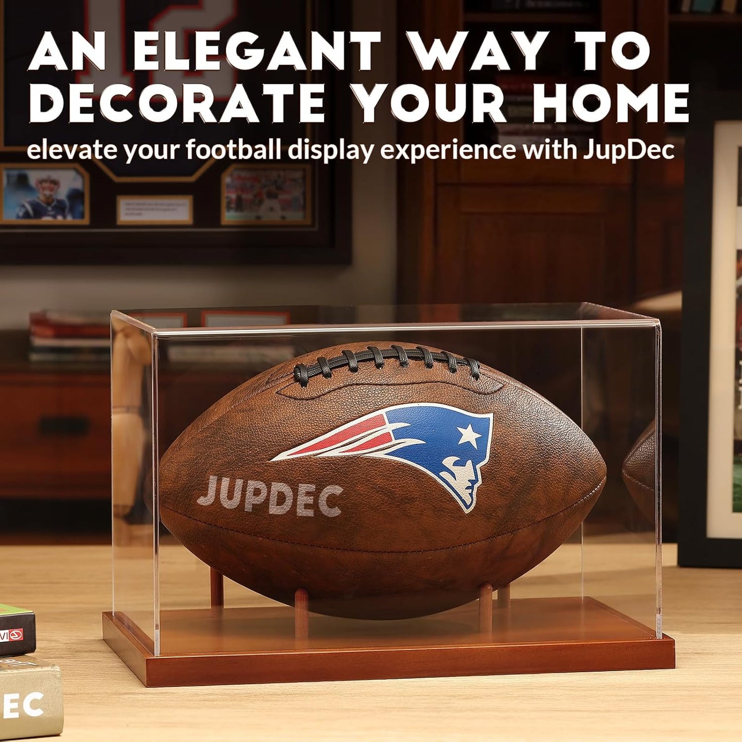 JupDec Baseball Display Case, Clear Cube Baseball Holder with Wooden Base, Autograph Baseball Stand Box for Single Ball, Acacia Wood, Brown, 1 Pack