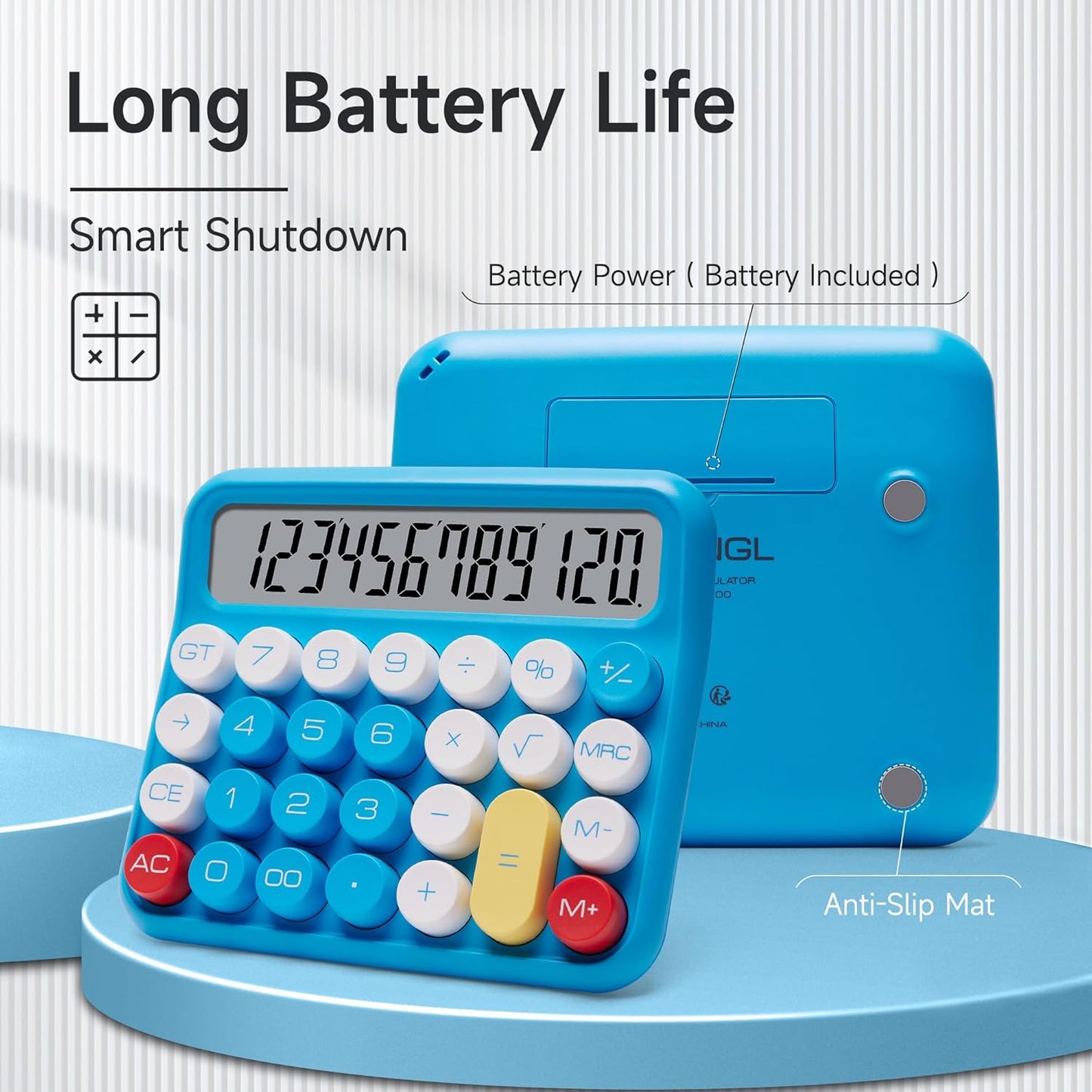 VEWINGL Mechanical Switch Calculator, 12 Digit Large LCD Display and Buttons, Great for Everyday Life and Basic Office Work, with Battery