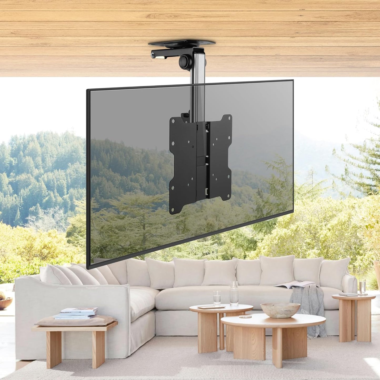 ZeboZap ZZTVC8022 Outdoor Flip Down Ceiling TV Mount | Gazebo TV Mount | Patio TV Mount | Pergola TV Mount | Pitched Roof | Height Adjustable | Under Cabinet| Holds 44lbs | Fits 17-in to 37-in | Black