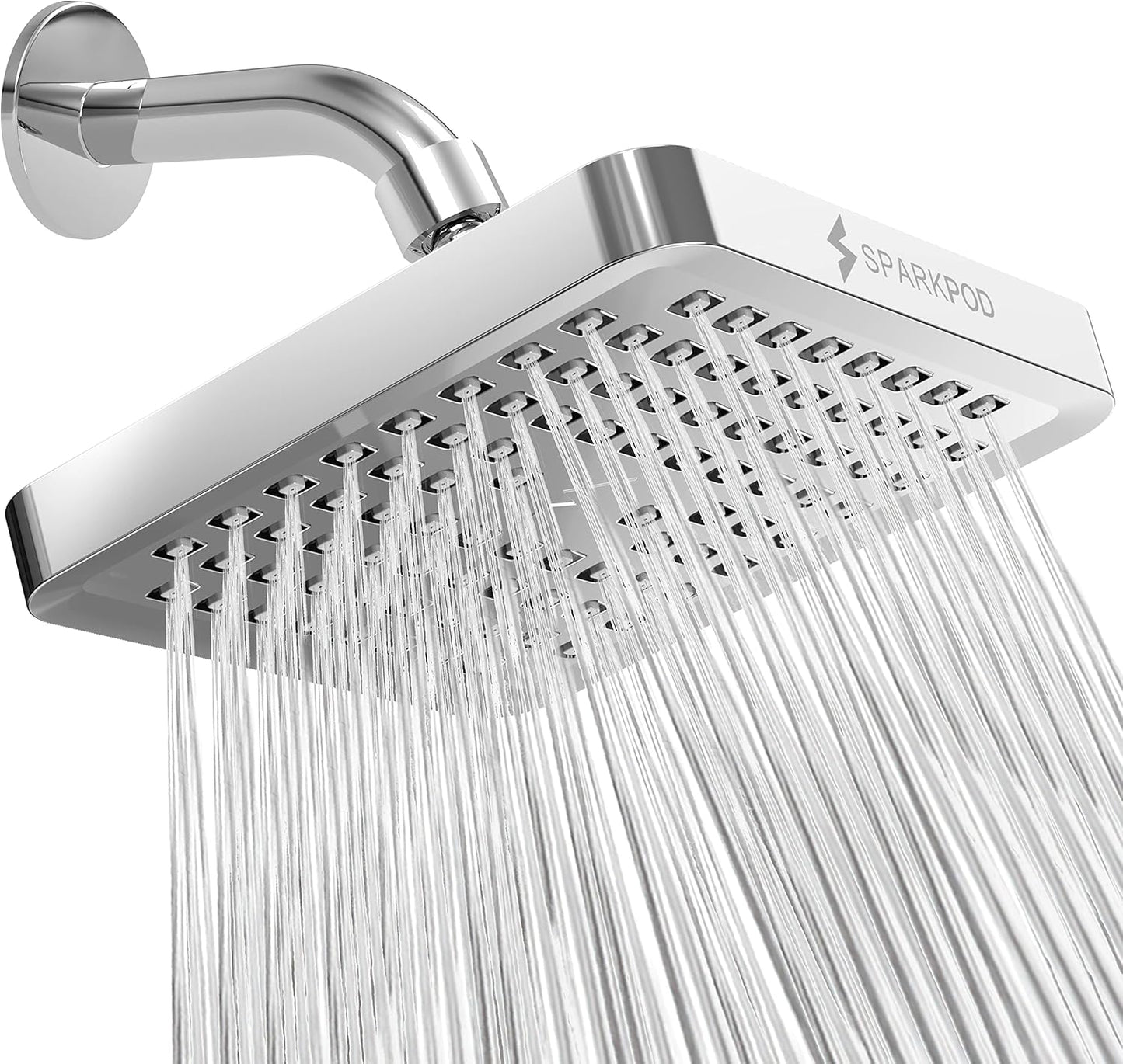 SparkPod Shower Head - High Pressure Rain - Premium Quality Luxury Design - 1-Min Install - Easy Clean Adjustable Replacement for Your Bathroom Shower Heads (Luxury Polished Chrome, 6 Inch Round)