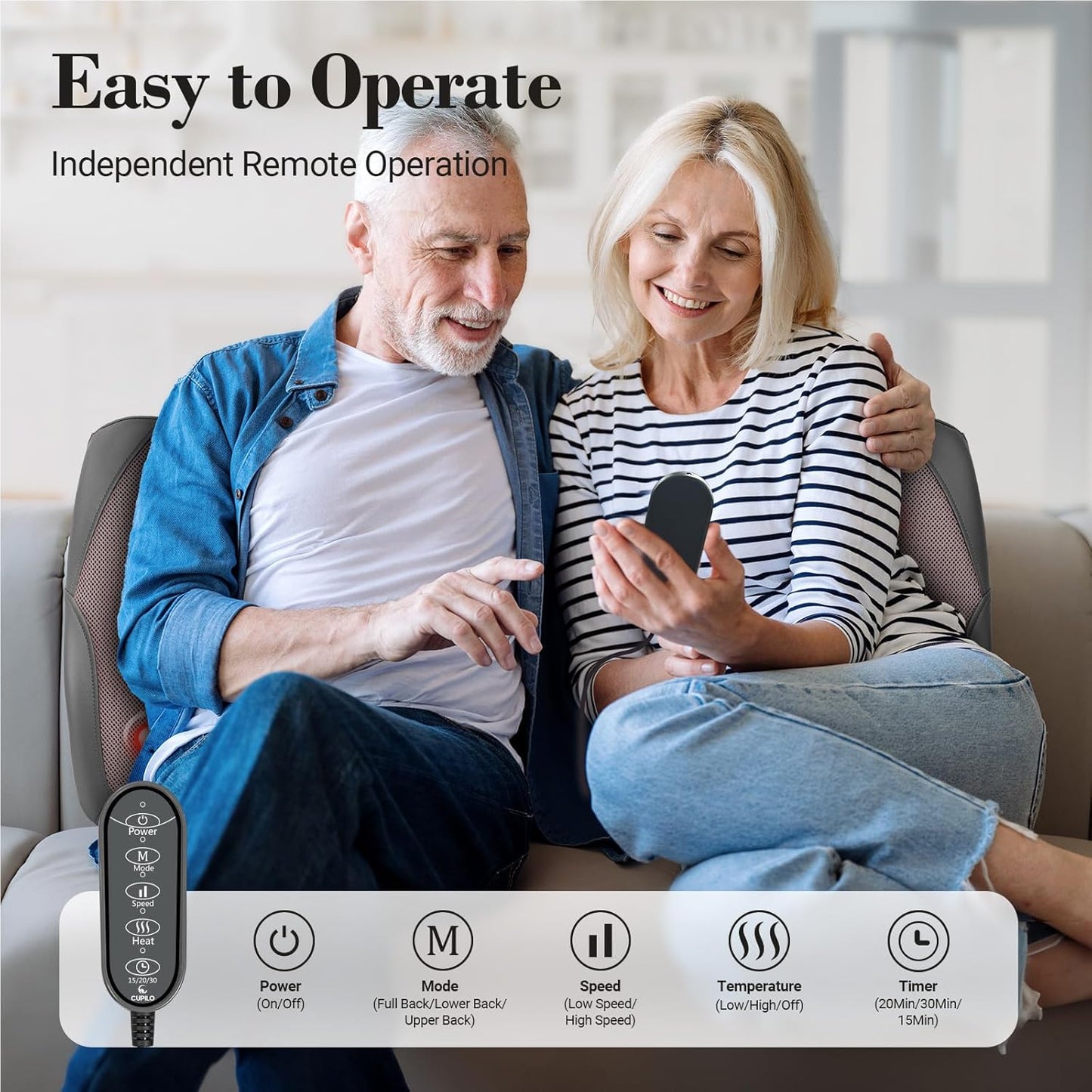 CuPiLo Shiatsu Low Back Massager with Heat, 3D Kneading Massage Pillow for Deep Tissue, Portable Rolling Lower Back Massager for Home Office, Gifts for Men Women Mom Dad