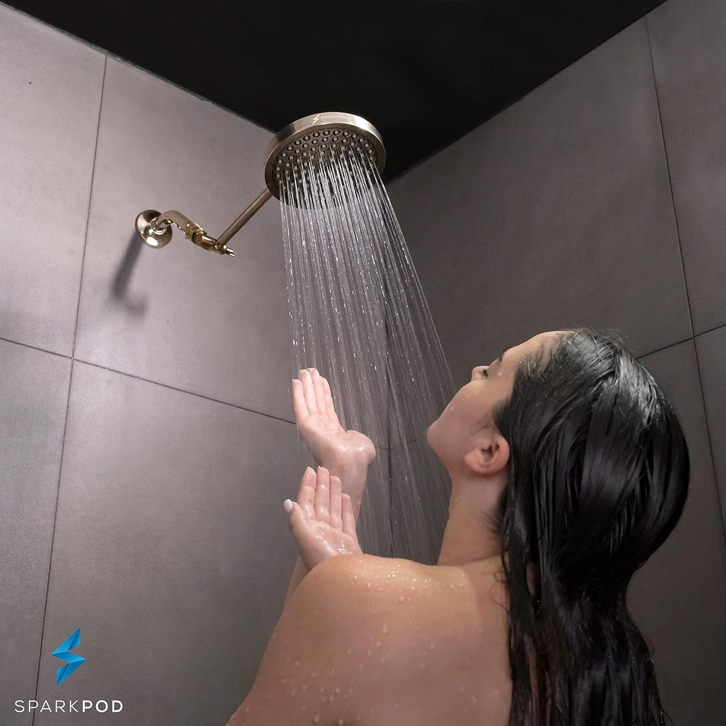 SparkPod Shower Head - High Pressure Rain - Premium Quality Luxury Design - 1-Min Install - Easy Clean Adjustable Replacement for Your Bathroom Shower Heads (Luxury Polished Chrome, 6 Inch Round)