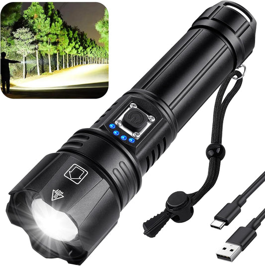 Flashlights High Lumens,990000 Lumens Rechargeable Flashlight,Super Bright Flashlights with 5 Modes,Waterproof Powerful Flash Light Suitable for Camping,Exploration,Hiking