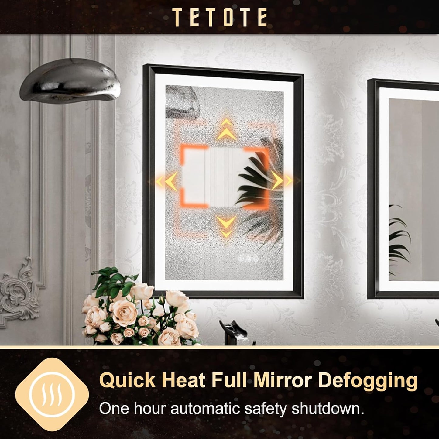 TETOTE 28x36 LED Mirror for Bathroom Black Metal Frame Frontlit & Backlit Lighted Vanity Mirror Baroque Gothic Anti Fog Stepless Dimmable White/Warm/Natural,Wall Mounted(Horizontal/Vertical)