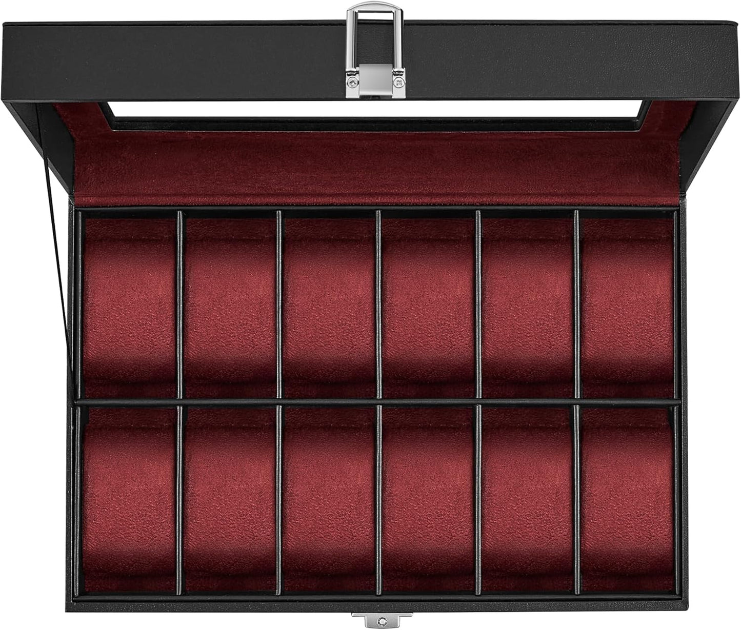 SONGMICS Watch Box, 6-Slot Watch Case, Watch Box Organizer, Black Synthetic Leather, Greenish Gray Lining UJWB06BK