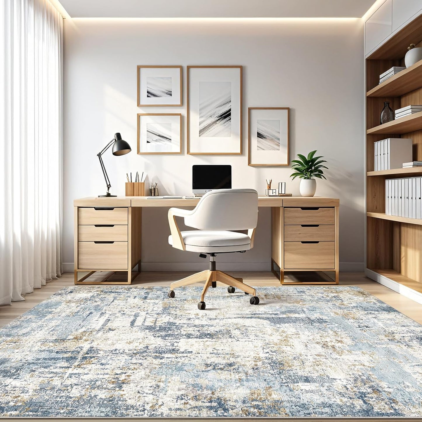 6x9 Area Rugs Living Room: Large Washable Abstract Modern Soft Rug Stain Resistant Indoor Floor Non Slip Accent Carpet for Bedroom Nursery Playroom Dining Room Office Dorm Home Decor- Gray Gold